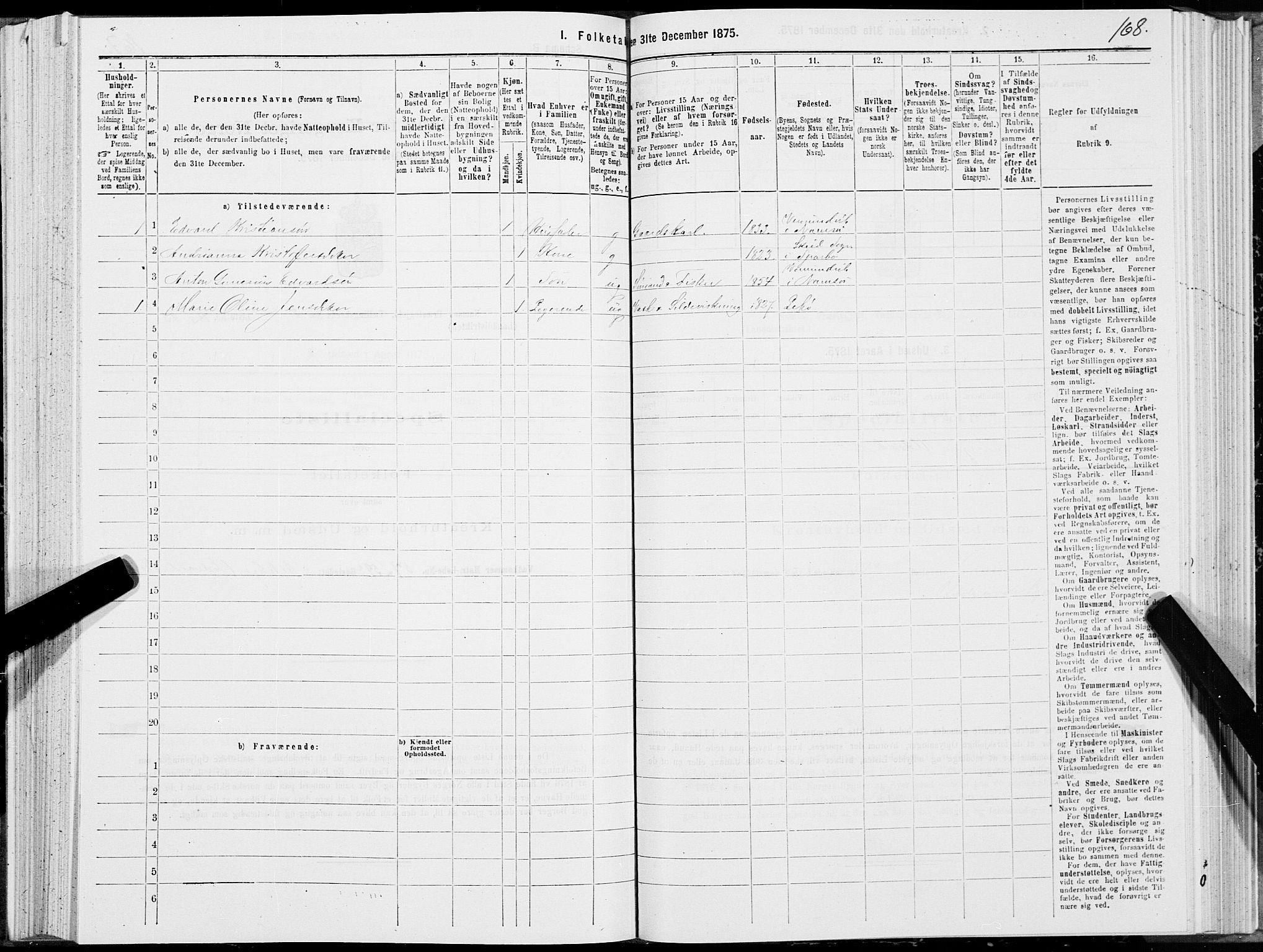 SAT, Folketelling 1875 for 1745L Namsos prestegjeld, Vemundvik sokn og Sævik sokn, 1875, s. 2168