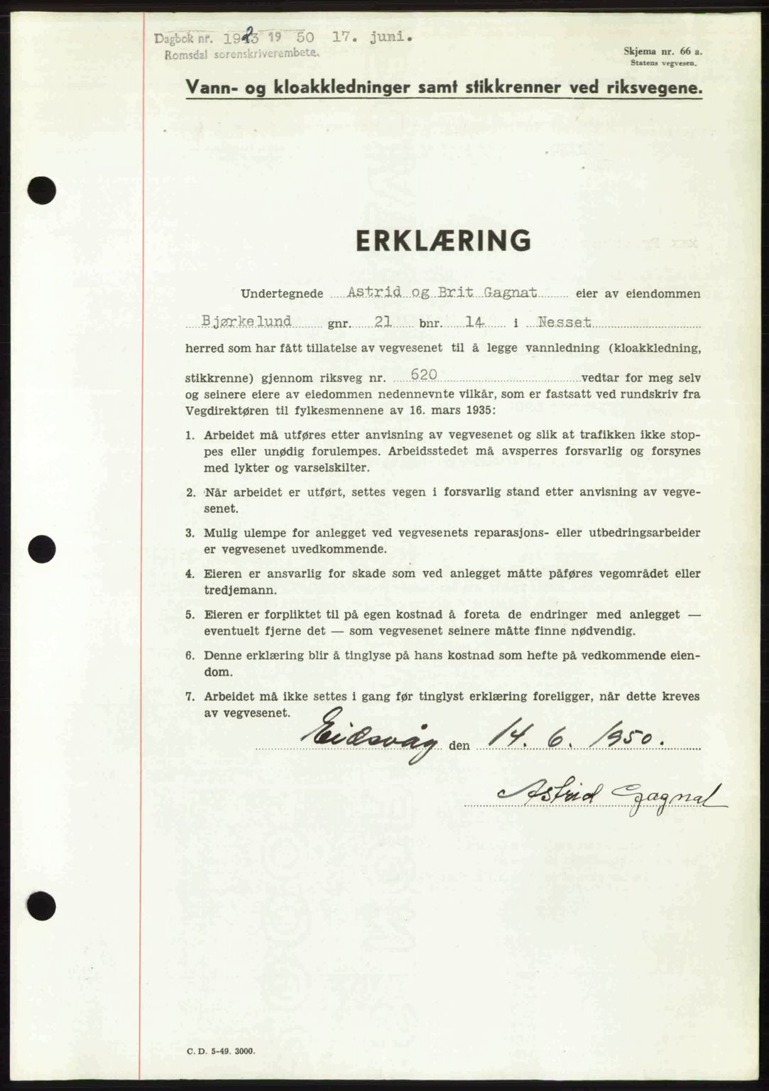 Romsdal sorenskriveri, SAT/A-4149/1/2/2C: Pantebok nr. A33, 1950-1950, Dagboknr: 1923/1950