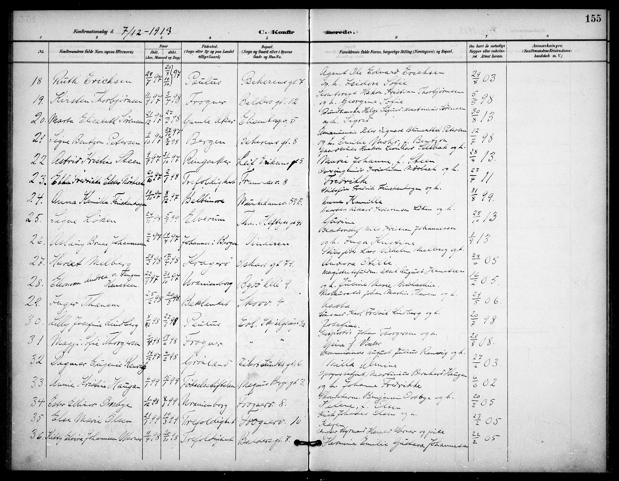 Frogner prestekontor Kirkebøker, AV/SAO-A-10886/F/Fa/L0001: Ministerialbok nr. 1, 1898-1916, s. 155