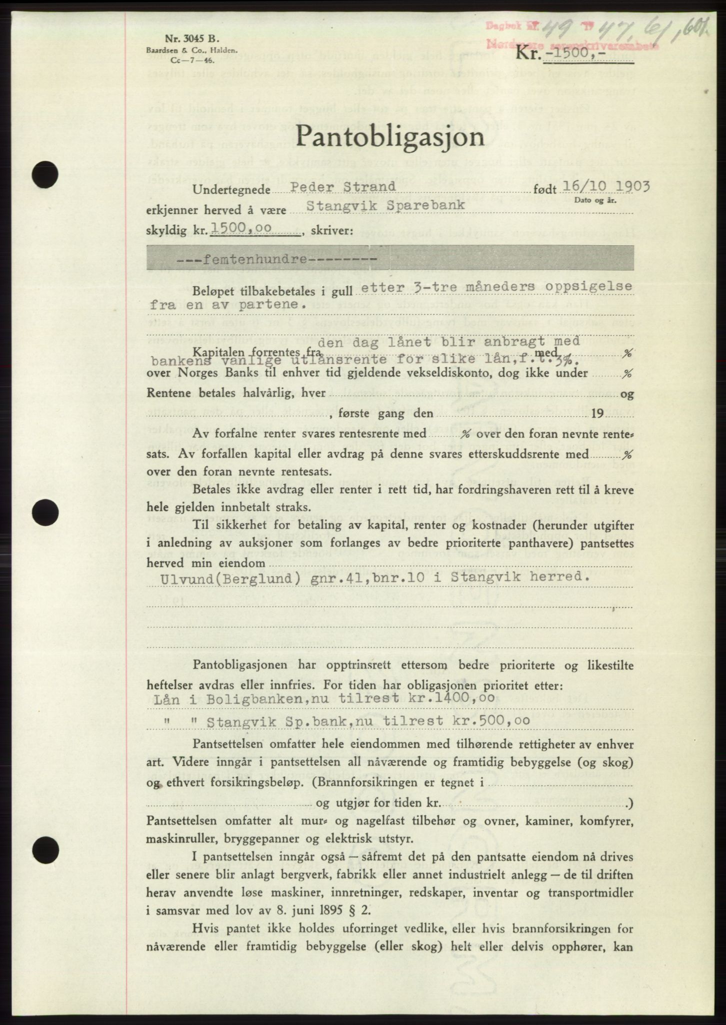 Nordmøre sorenskriveri, SAT/A-4132/1/2/2Ca: Pantebok nr. B95, 1946-1947, Dagboknr: 49/1947