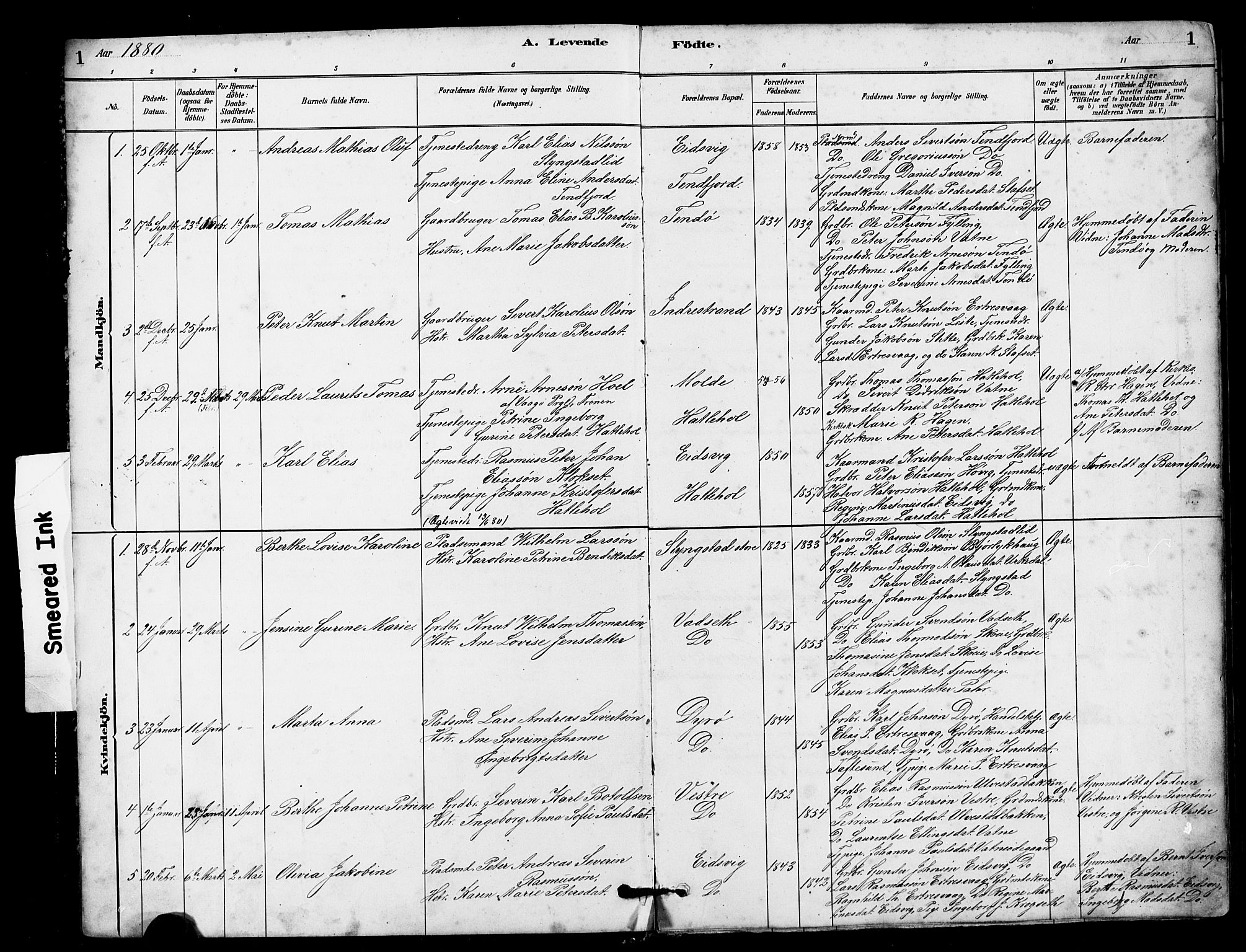 Ministerialprotokoller, klokkerbøker og fødselsregistre - Møre og Romsdal, AV/SAT-A-1454/525/L0376: Klokkerbok nr. 525C02, 1880-1902, s. 1