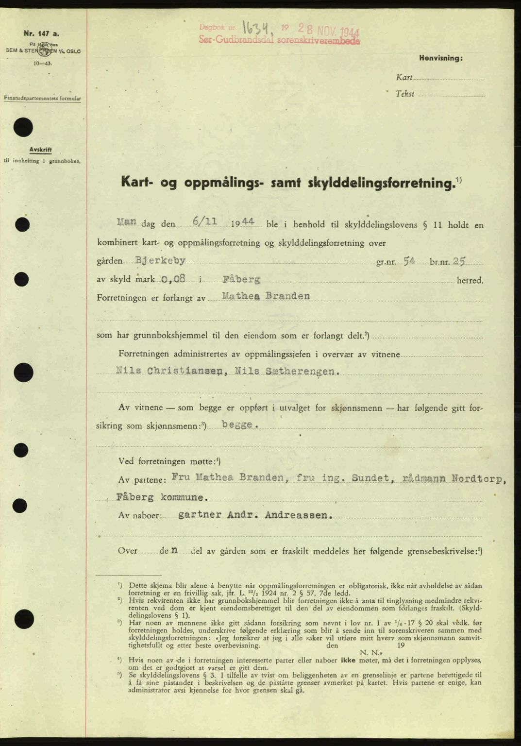 Sør-Gudbrandsdal tingrett, SAH/TING-004/H/Hb/Hbd/L0014: Pantebok nr. A14, 1944-1945, Dagboknr: 1634/1944