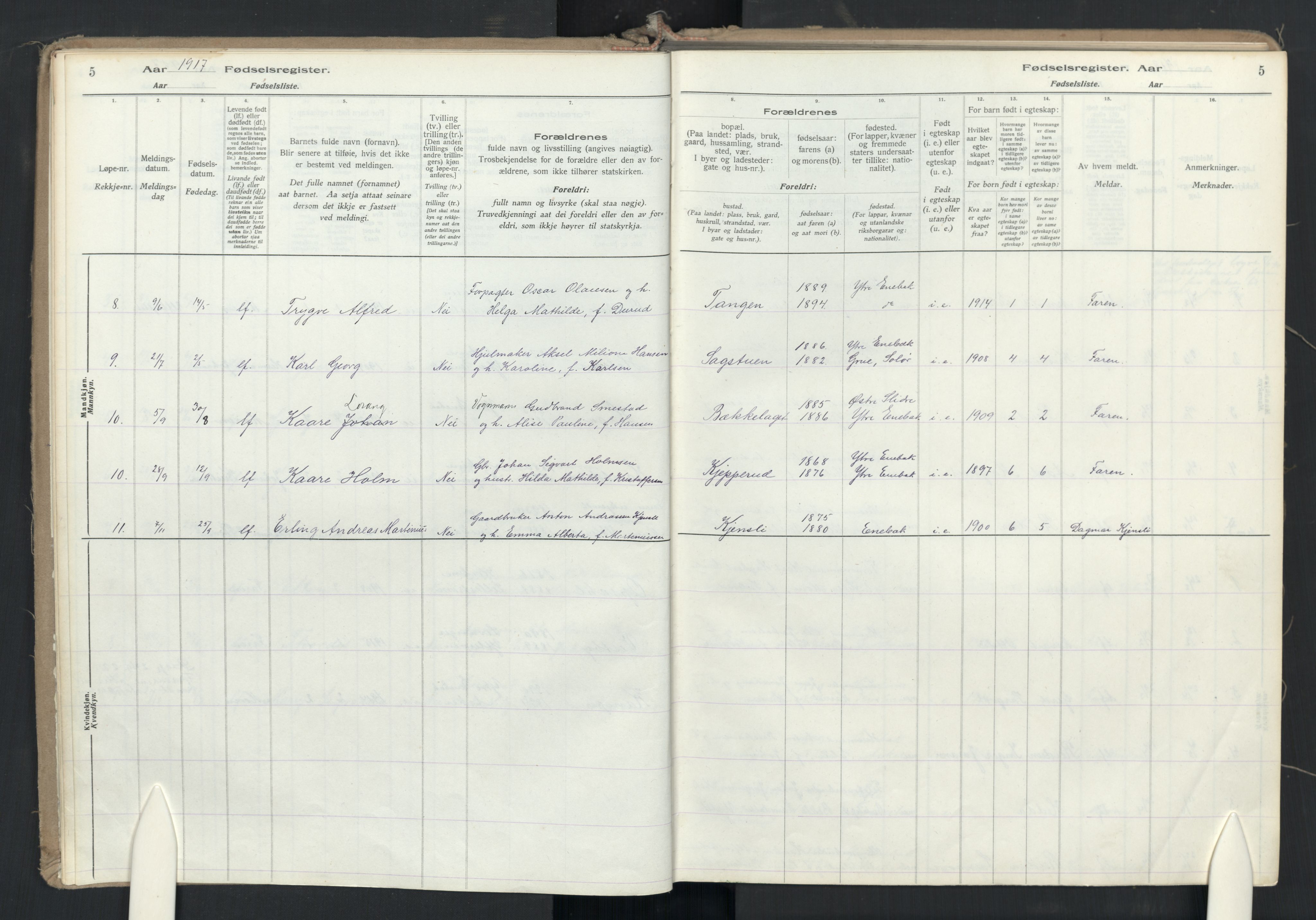 Enebakk prestekontor Kirkebøker, AV/SAO-A-10171c/J/Jb/L0001: Fødselsregister nr. II 1, 1916-1980, s. 5