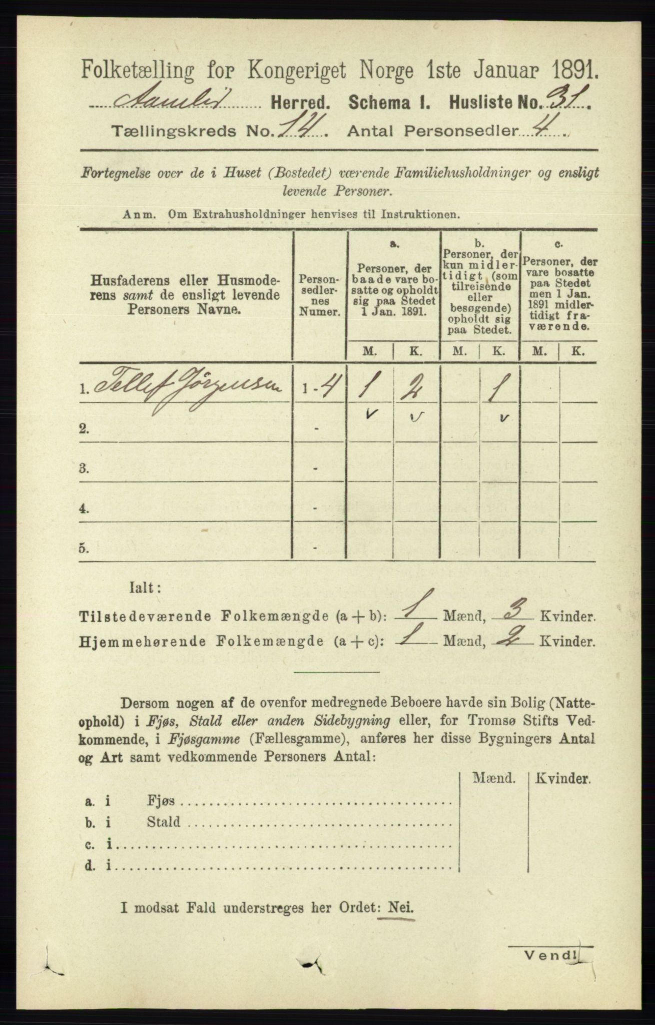 RA, Folketelling 1891 for 0929 Åmli herred, 1891, s. 2258