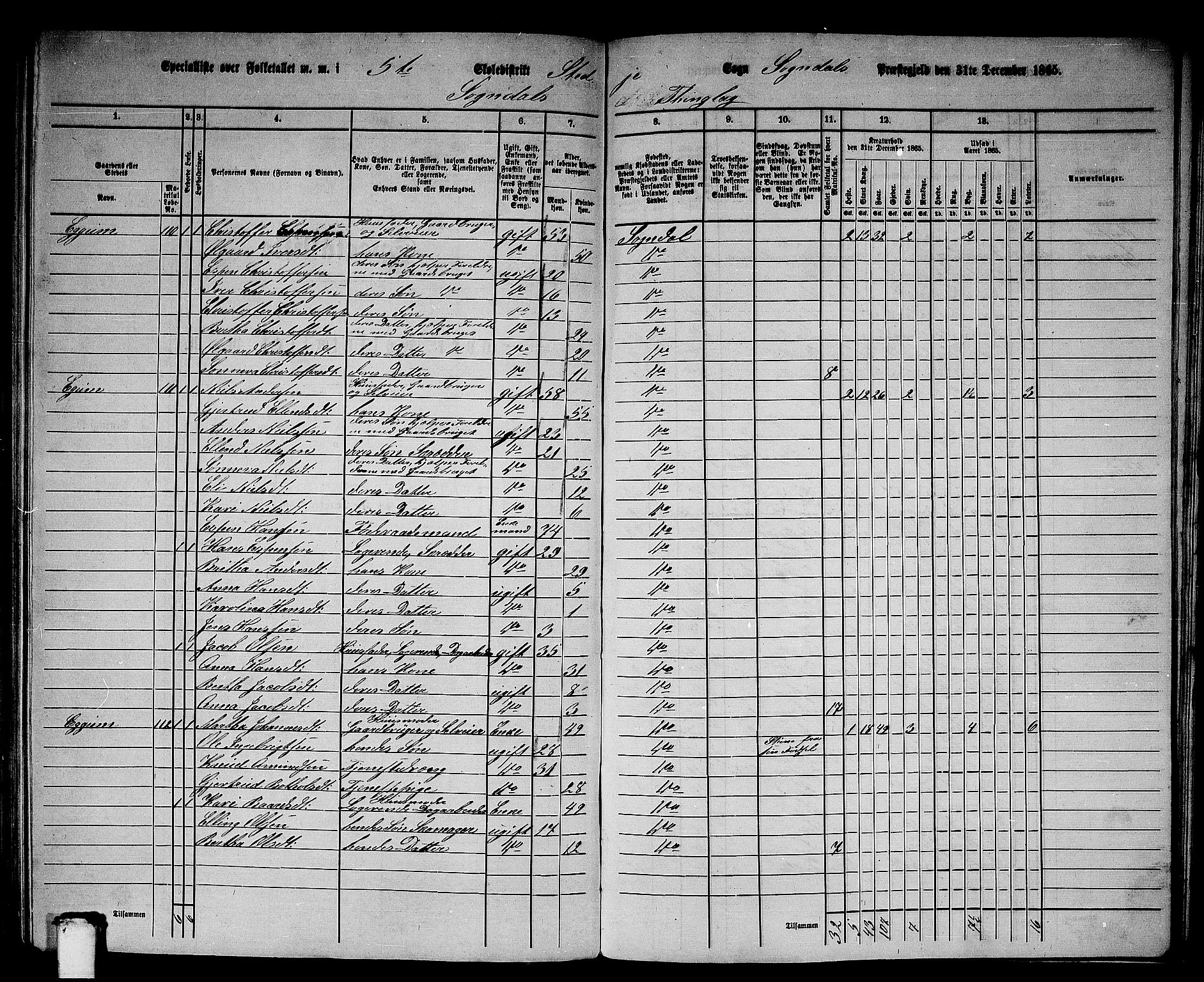 RA, Folketelling 1865 for 1420P Sogndal prestegjeld, 1865, s. 91