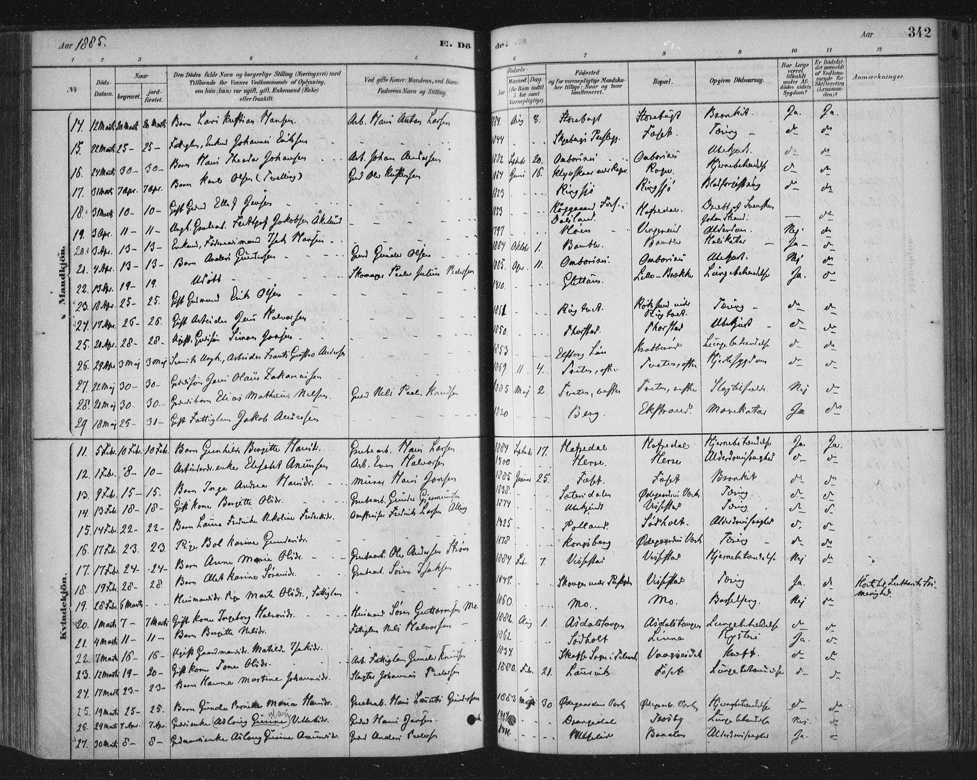 Bamble kirkebøker, AV/SAKO-A-253/F/Fa/L0007: Ministerialbok nr. I 7, 1878-1888, s. 342