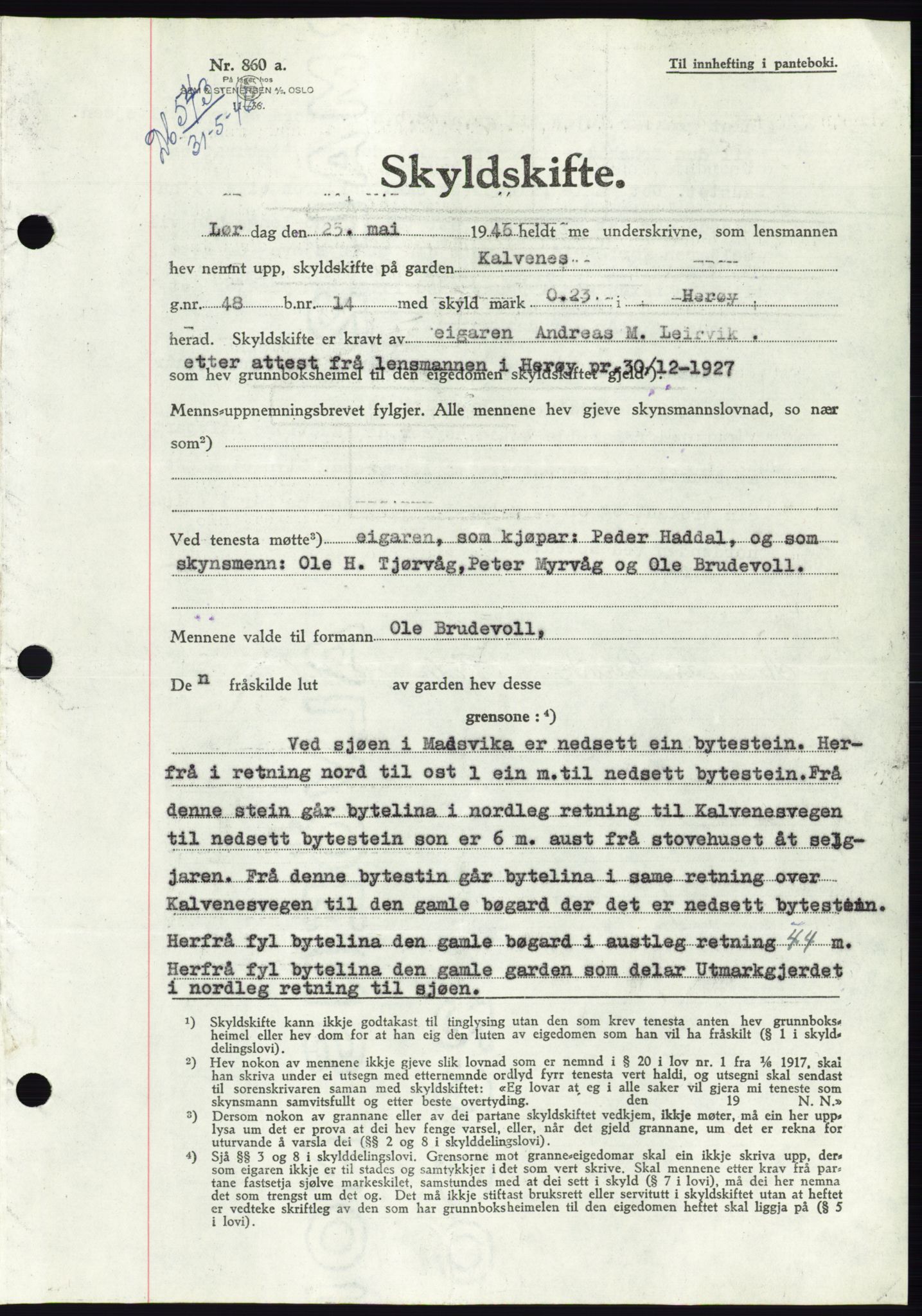 Søre Sunnmøre sorenskriveri, SAT/A-4122/1/2/2C/L0078: Pantebok nr. 4A, 1946-1946, Dagboknr: 543/1946