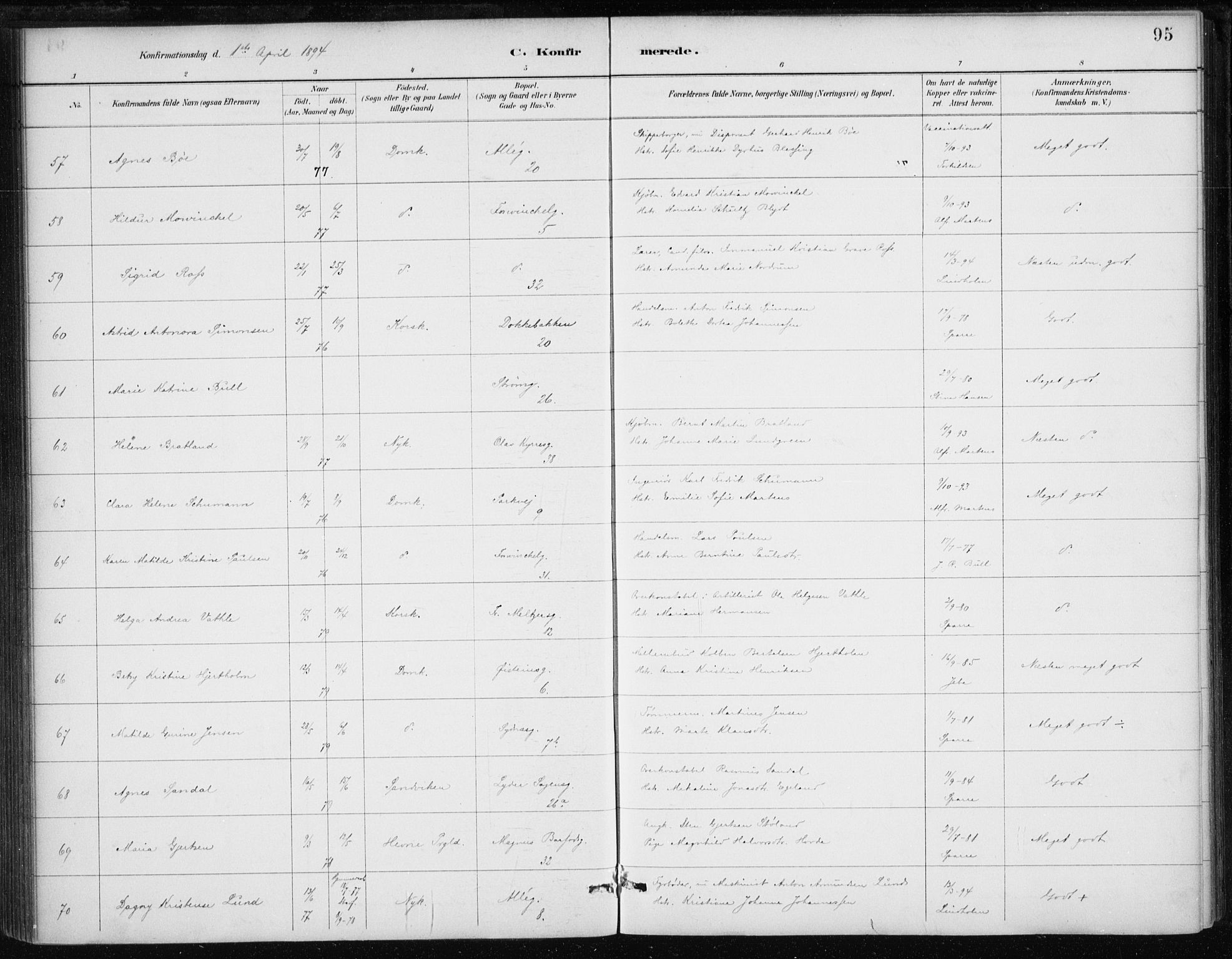 Johanneskirken sokneprestembete, AV/SAB-A-76001/H/Haa/L0008: Ministerialbok nr. C 1, 1885-1907, s. 95