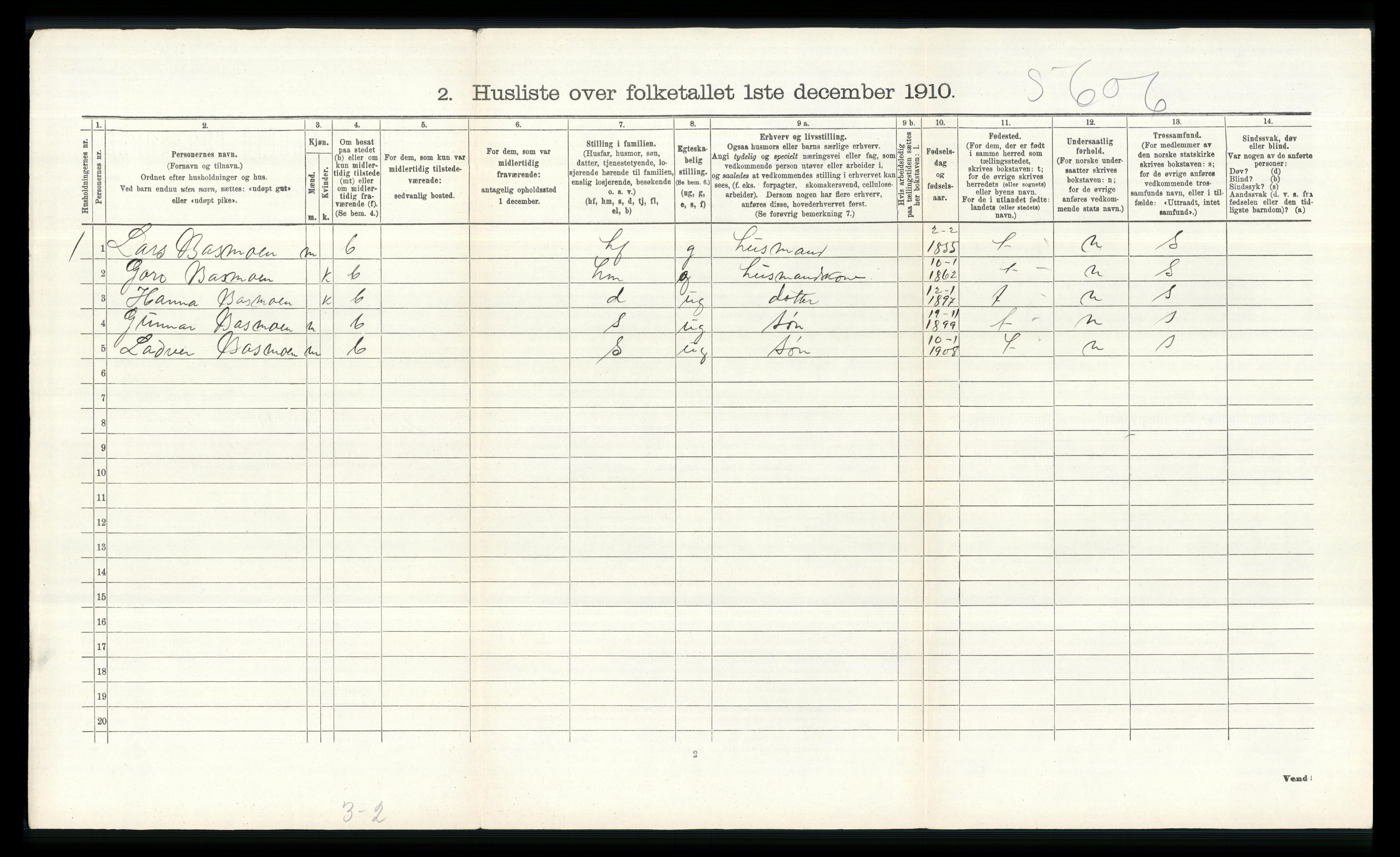 RA, Folketelling 1910 for 0518 Nord-Fron herred, 1910, s. 769