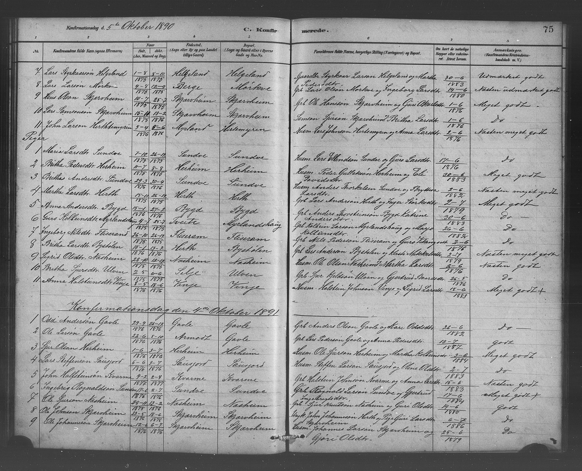 Vossestrand Sokneprestembete, AV/SAB-A-79101/H/Hab: Klokkerbok nr. B 3, 1880-1907, s. 75