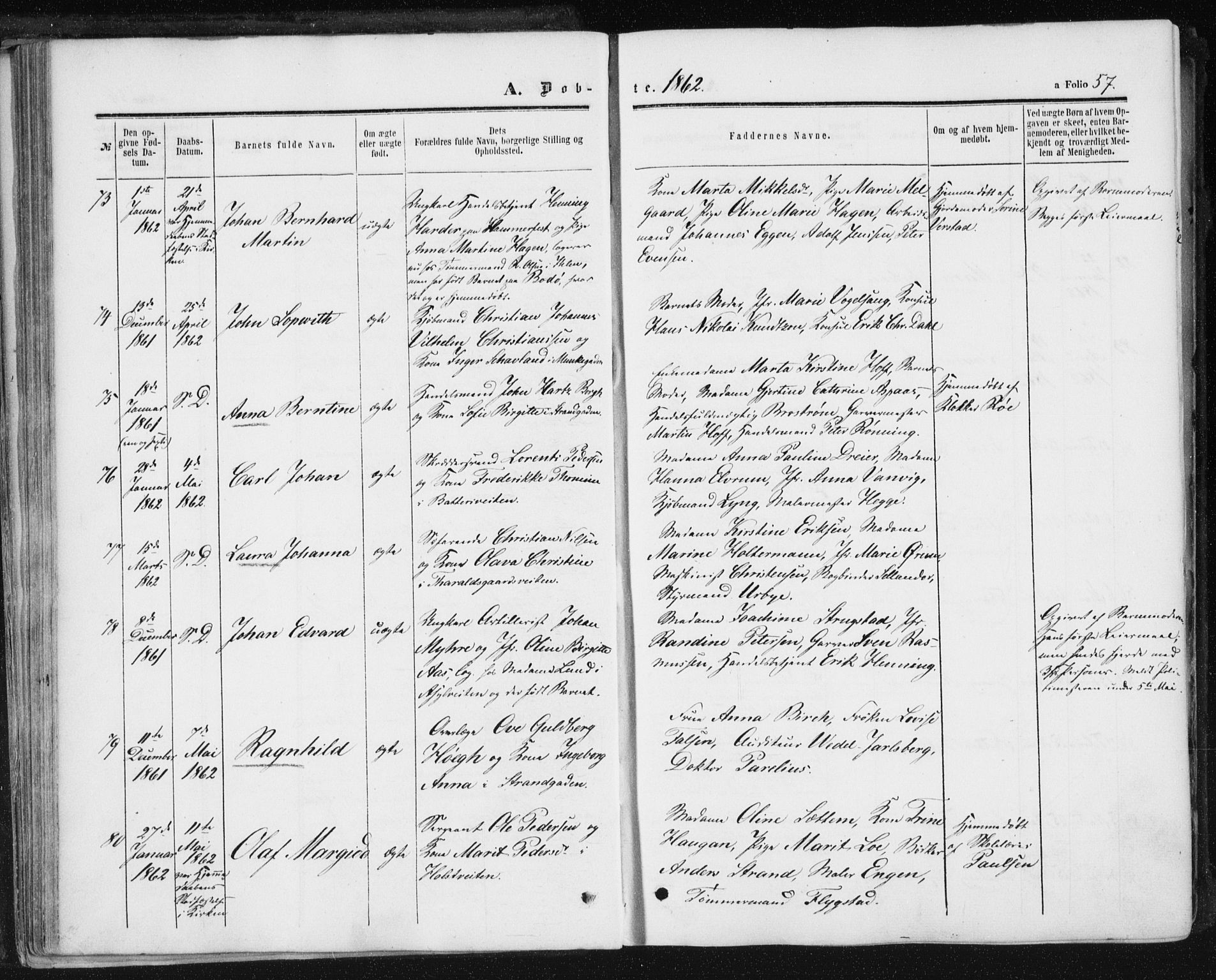 Ministerialprotokoller, klokkerbøker og fødselsregistre - Sør-Trøndelag, SAT/A-1456/602/L0115: Ministerialbok nr. 602A13, 1860-1872, s. 57