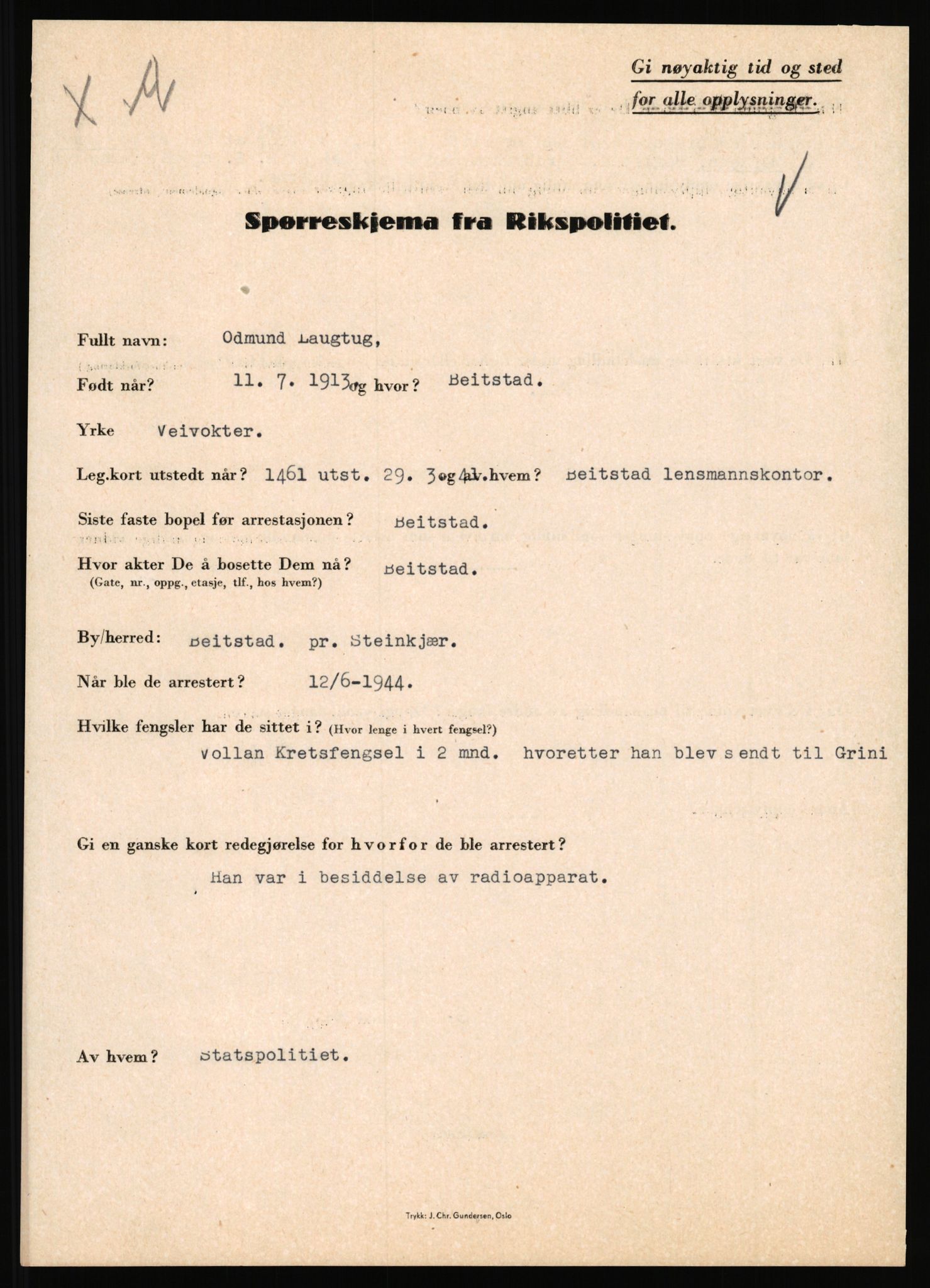 Rikspolitisjefen, AV/RA-S-1560/L/L0010: Kristianslund, Charles Ragnvald - Losvik, Einar, 1940-1945, s. 728