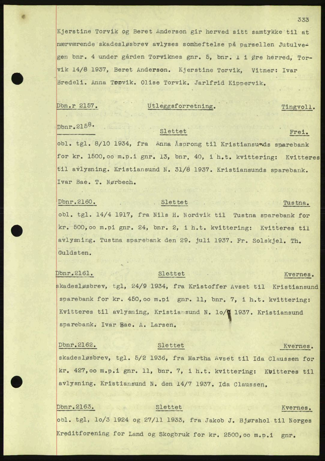 Nordmøre sorenskriveri, SAT/A-4132/1/2/2Ca: Pantebok nr. C80, 1936-1939, Dagboknr: 2157/1937