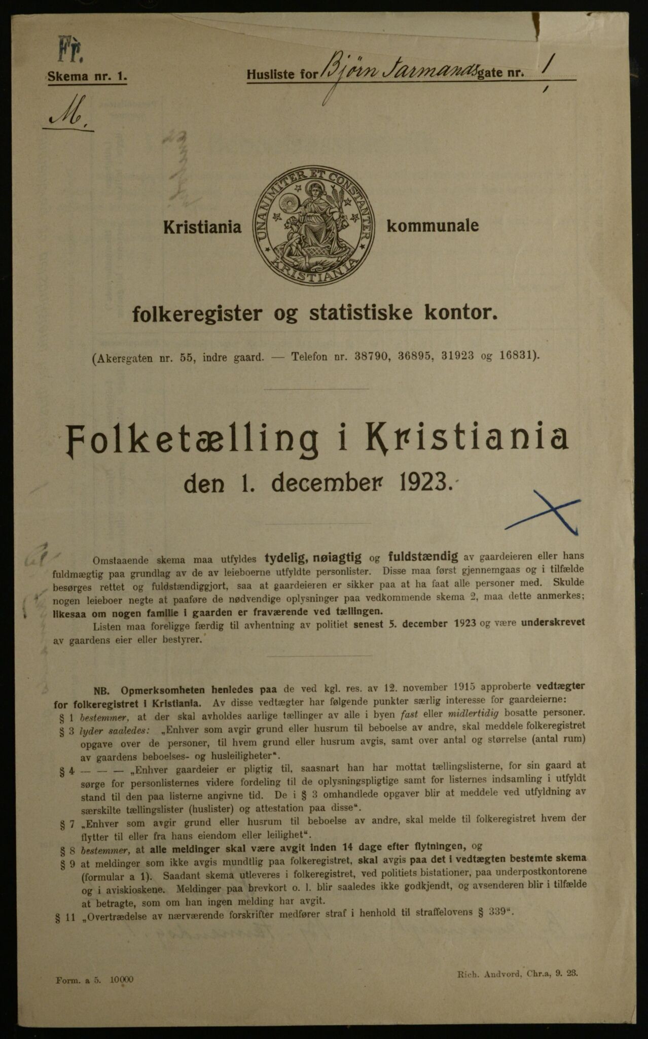 OBA, Kommunal folketelling 1.12.1923 for Kristiania, 1923, s. 7621