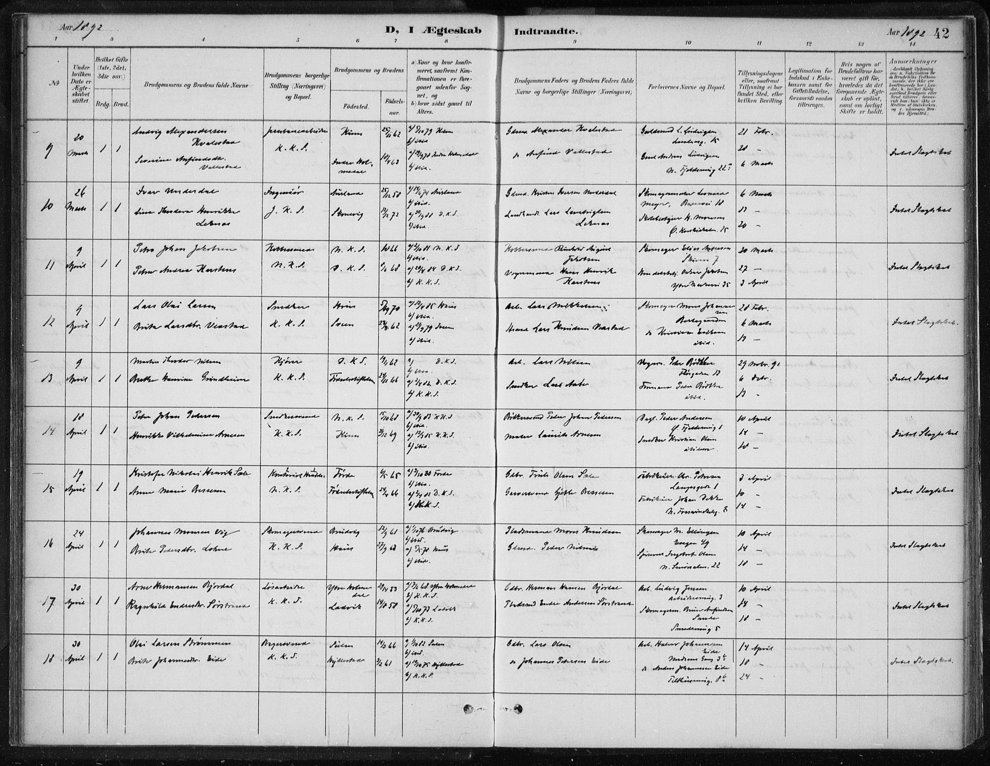 Korskirken sokneprestembete, SAB/A-76101/H/Hab: Klokkerbok nr. D 3, 1887-1906, s. 42