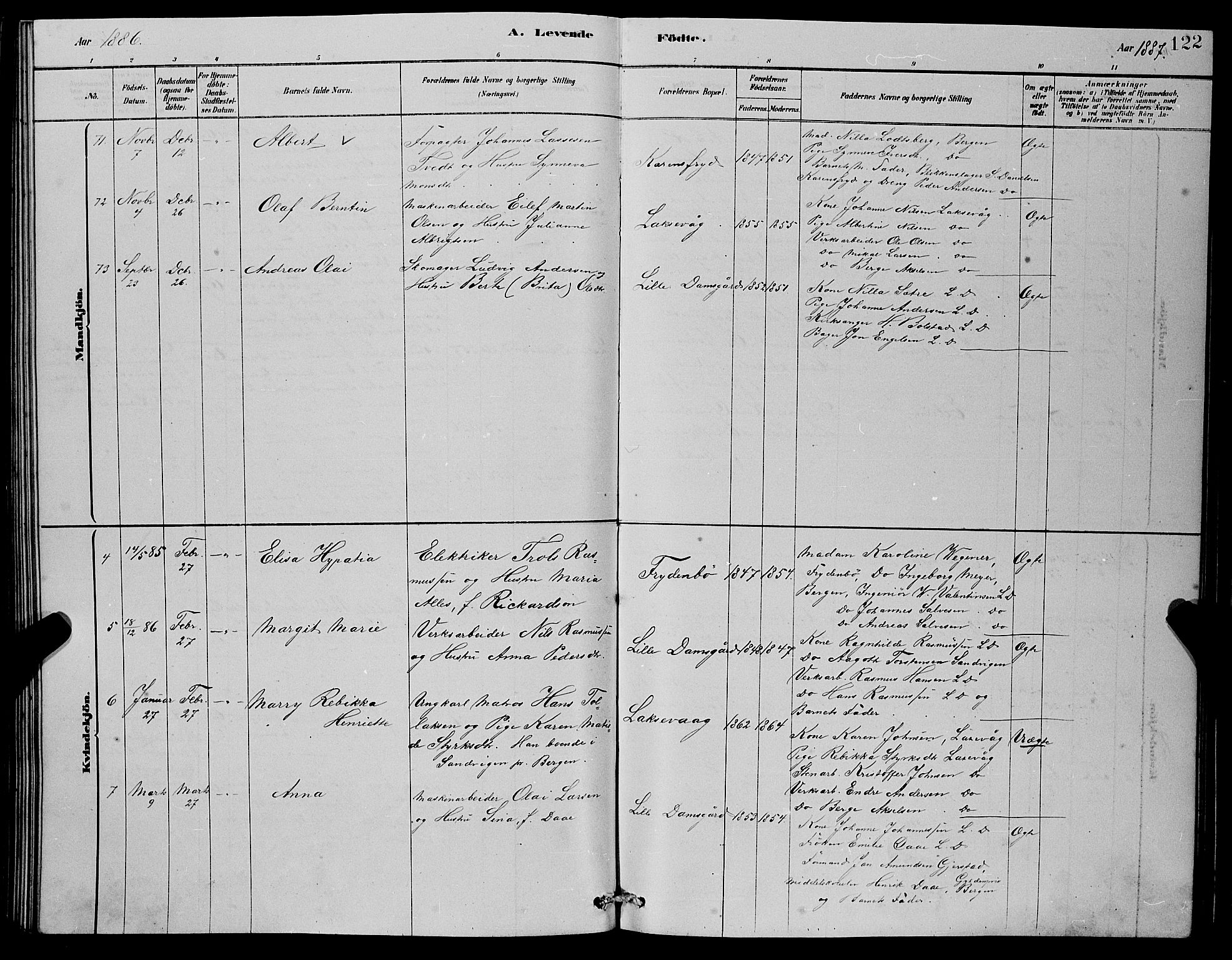 Laksevåg Sokneprestembete, SAB/A-76501/H/Ha/Hab/Haba/L0002: Klokkerbok nr. A 2, 1877-1887, s. 122