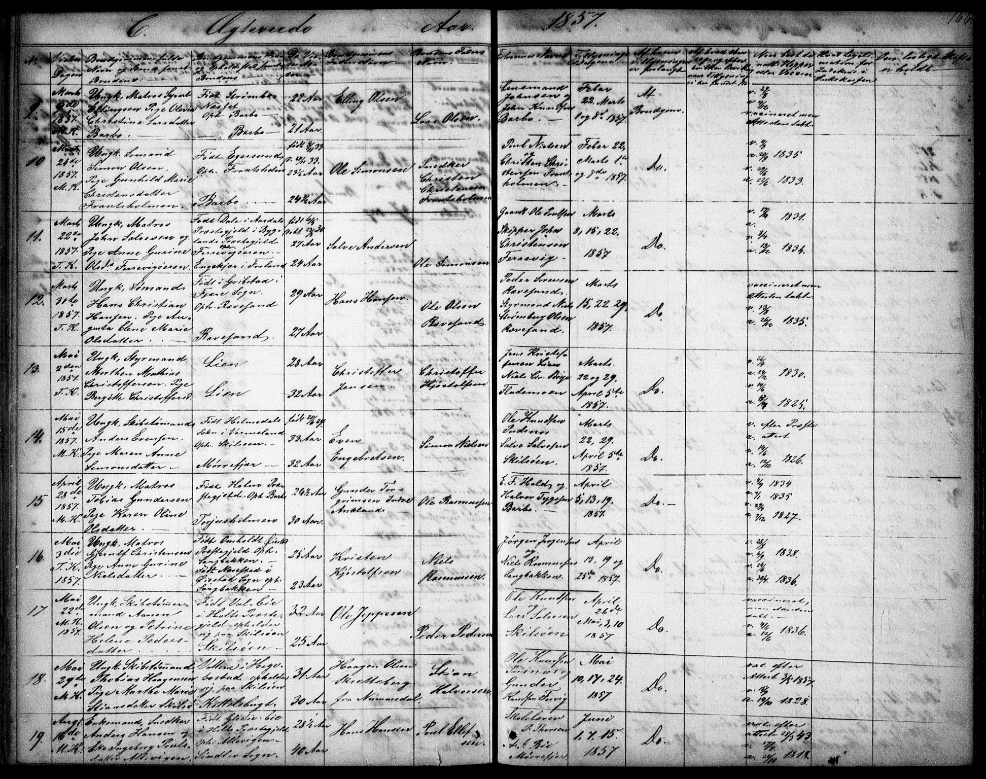 Tromøy sokneprestkontor, AV/SAK-1111-0041/F/Fb/L0002: Klokkerbok nr. B 2, 1851-1858, s. 166