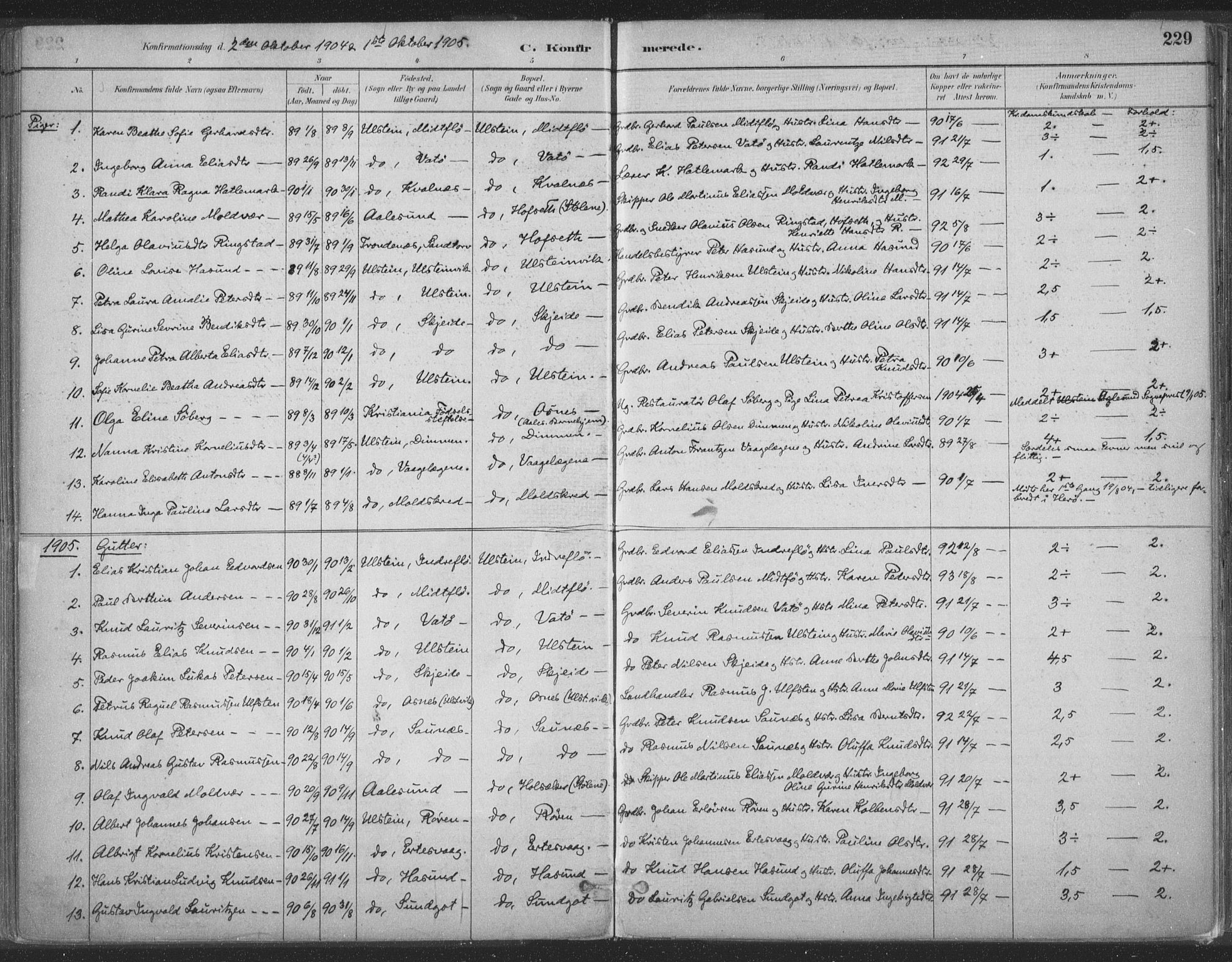 Ministerialprotokoller, klokkerbøker og fødselsregistre - Møre og Romsdal, SAT/A-1454/509/L0106: Ministerialbok nr. 509A04, 1883-1922, s. 229