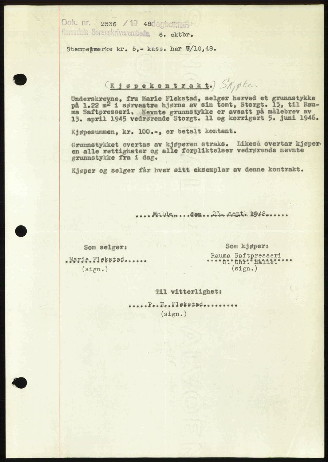 Romsdal sorenskriveri, SAT/A-4149/1/2/2C: Pantebok nr. A27, 1948-1948, Dagboknr: 2536/1948
