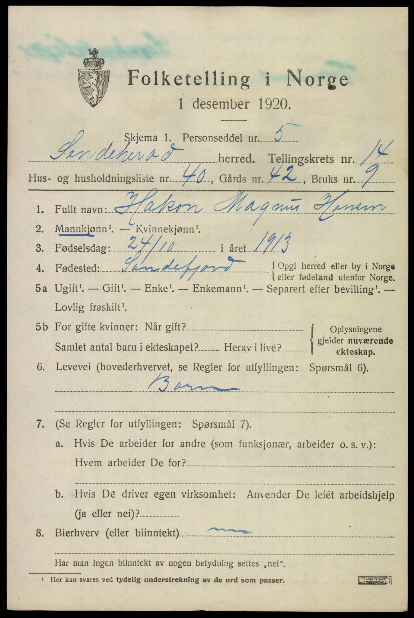 SAKO, Folketelling 1920 for 0724 Sandeherred herred, 1920, s. 20730