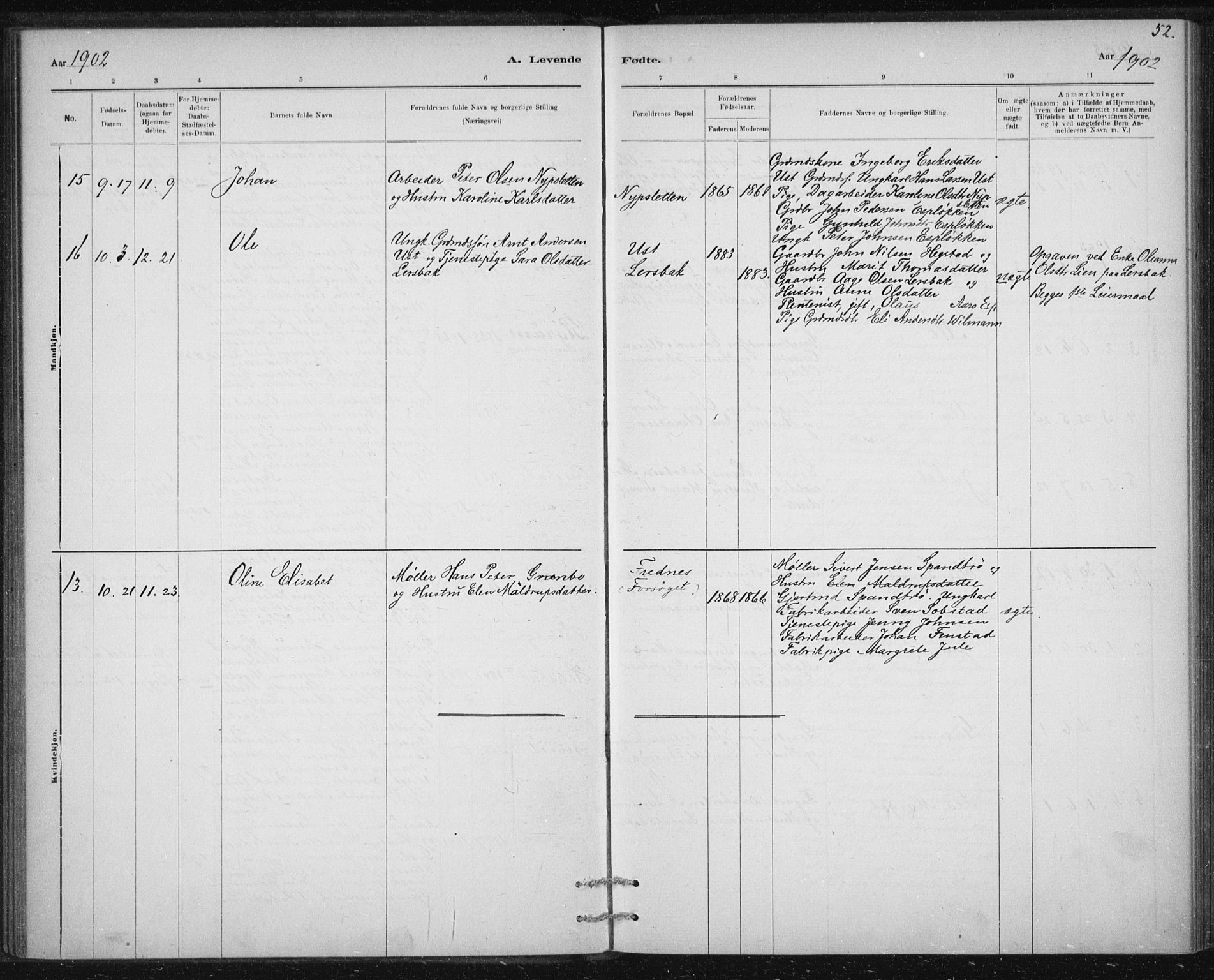 Ministerialprotokoller, klokkerbøker og fødselsregistre - Sør-Trøndelag, SAT/A-1456/613/L0392: Ministerialbok nr. 613A01, 1887-1906, s. 52