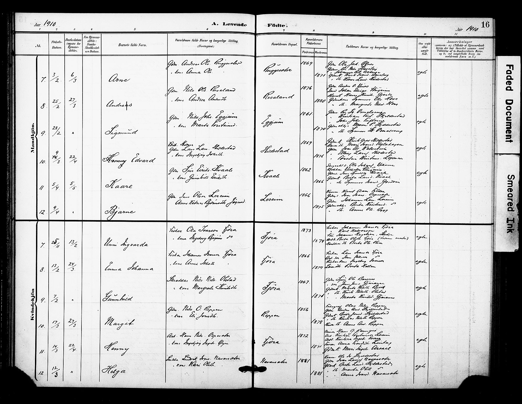Sogndal sokneprestembete, AV/SAB-A-81301/H/Hab/Haba/L0002: Klokkerbok nr. A 2, 1908-1924, s. 16