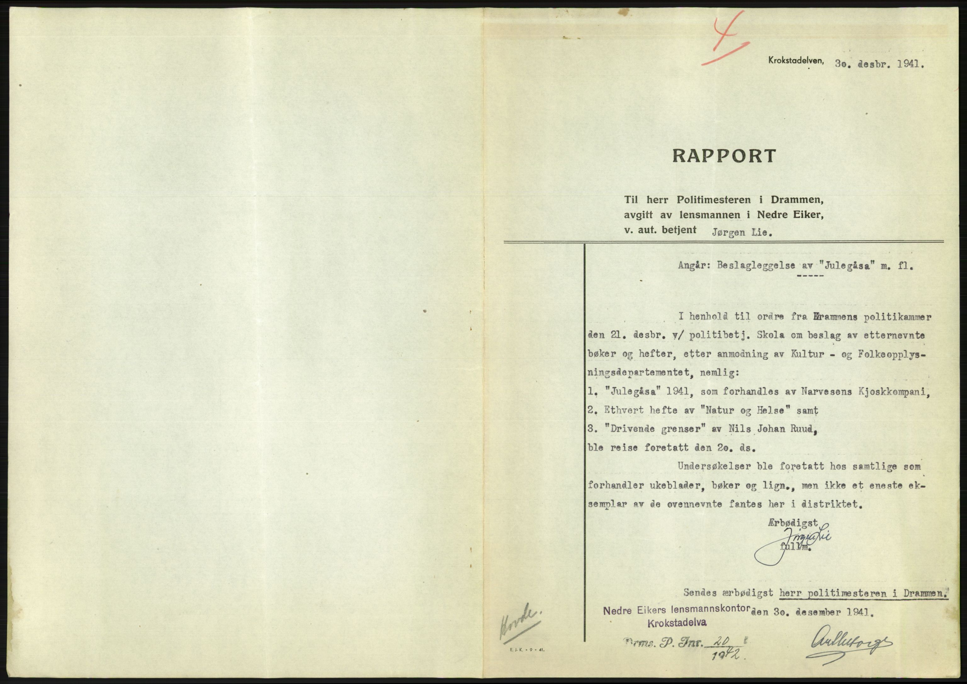 Statspolitiet - Hovedkontoret / Osloavdelingen, AV/RA-S-1329/F/L0091: Beslaglagt litteratur, 1941-1943, s. 47