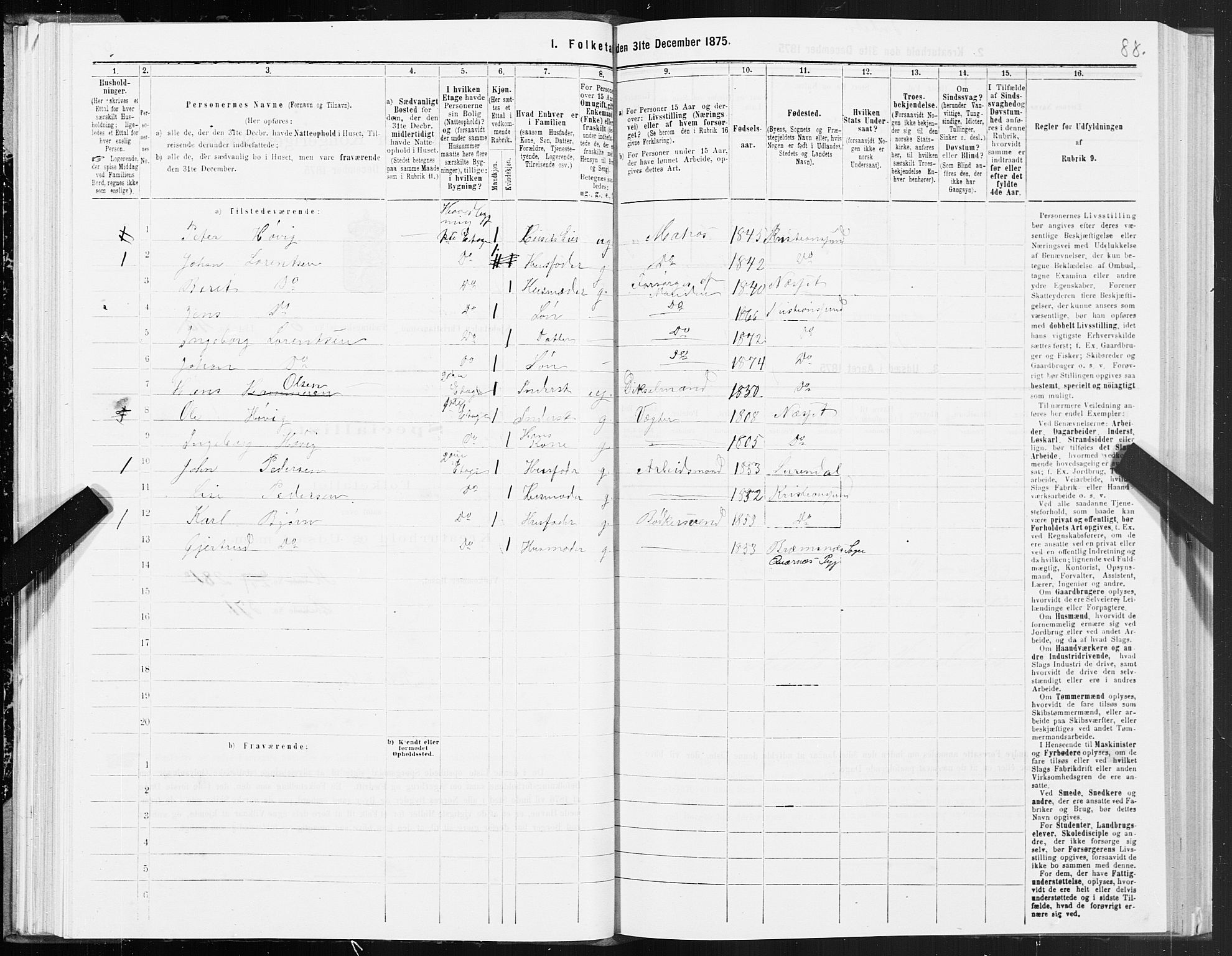 SAT, Folketelling 1875 for 1503B Kristiansund prestegjeld, Kristiansund kjøpstad, 1875, s. 5088