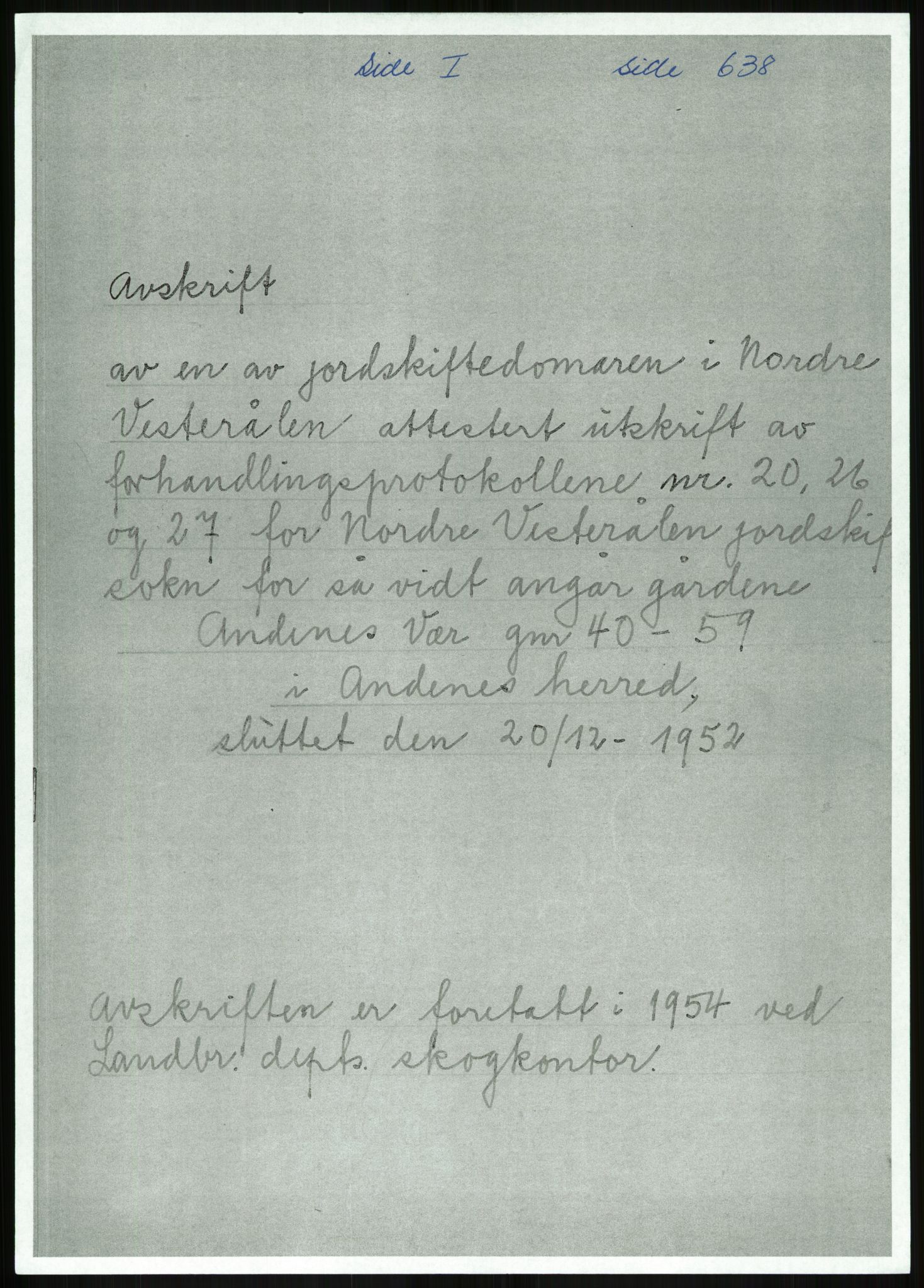 Direktoratet for statens skoger, RA/S-1600/2/E/Eg/L0003: Arkivliste for 10.11-serien. Nord-Trøndelag til Finnmark fylke. Mappenr. 926 - 1505, 1957-1992, s. 437