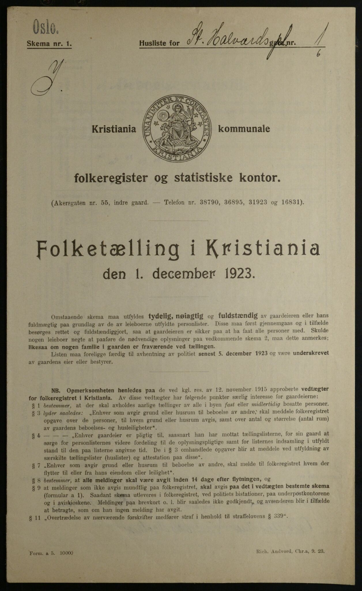 OBA, Kommunal folketelling 1.12.1923 for Kristiania, 1923, s. 97193