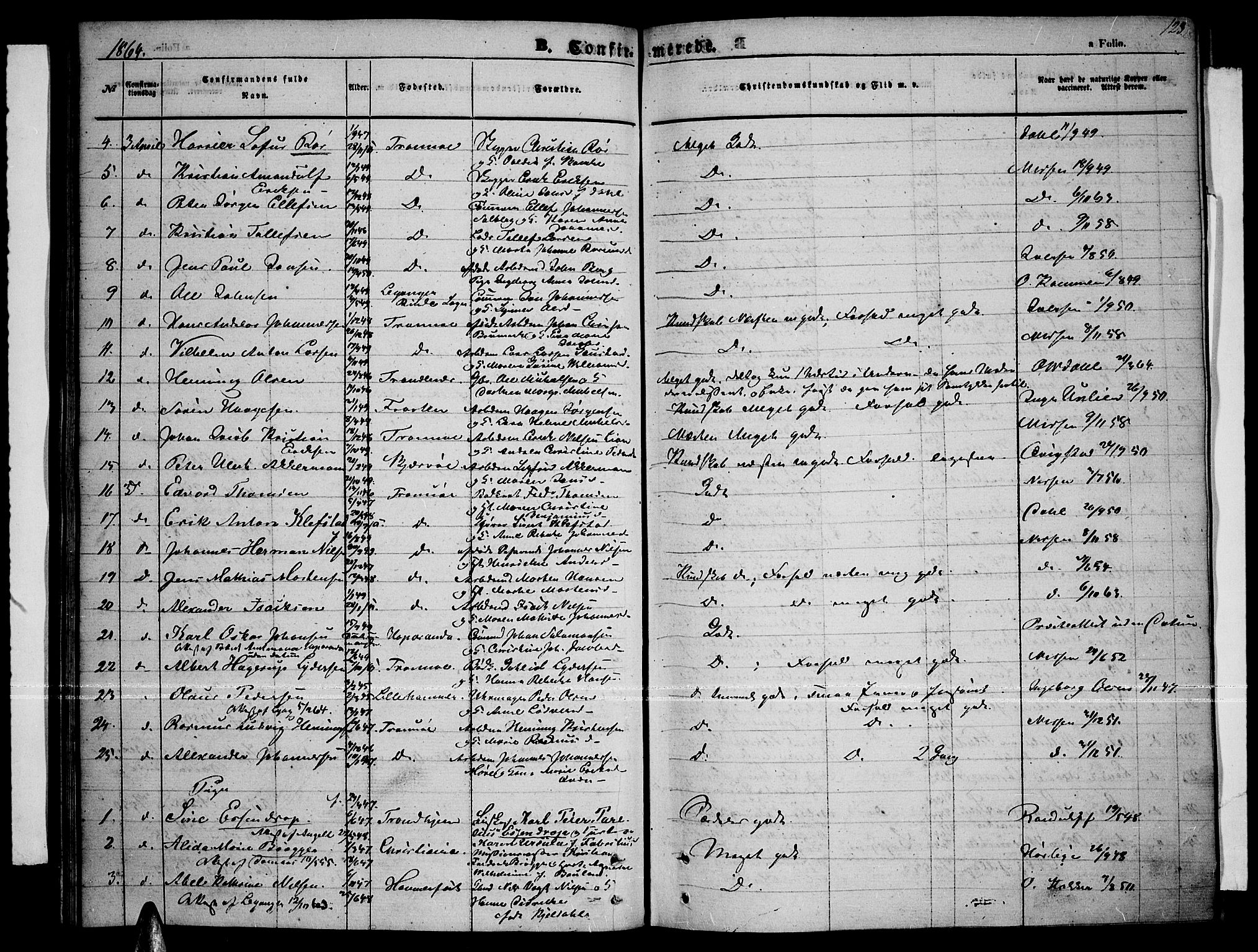 Tromsø sokneprestkontor/stiftsprosti/domprosti, AV/SATØ-S-1343/G/Gb/L0006klokker: Klokkerbok nr. 6, 1857-1866, s. 123