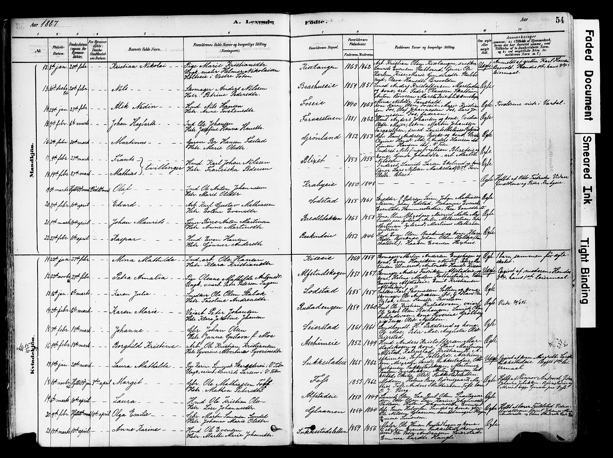 Østre Toten prestekontor, AV/SAH-PREST-104/H/Ha/Haa/L0006: Ministerialbok nr. 6 /1, 1878-1896, s. 54