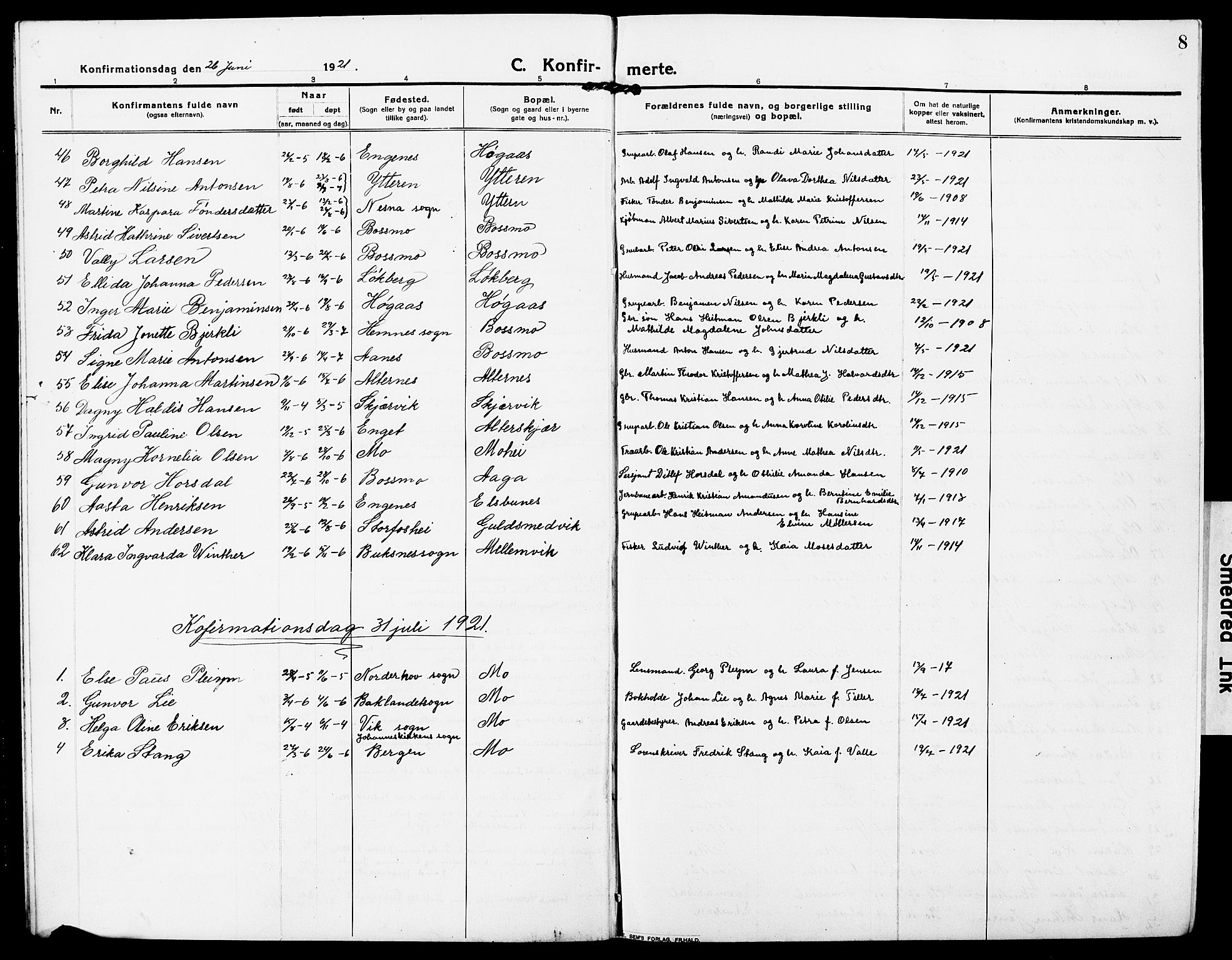 Ministerialprotokoller, klokkerbøker og fødselsregistre - Nordland, SAT/A-1459/827/L0424: Klokkerbok nr. 827C13, 1921-1930, s. 8