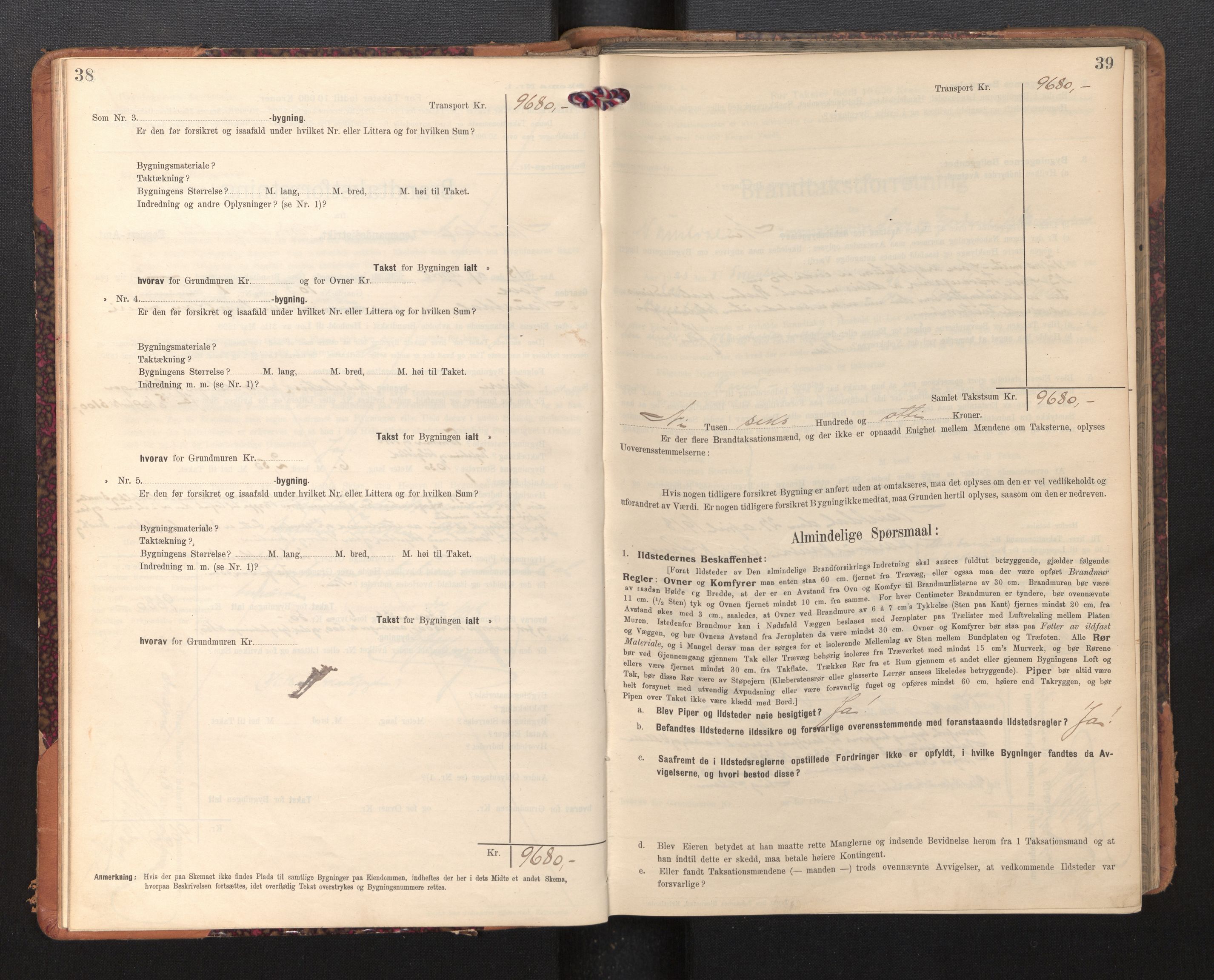 Lensmannen i Naustdal, SAB/A-29501/0012/L0002: Branntakstprotokoll, skjematakst, 1911-1953, s. 38-39