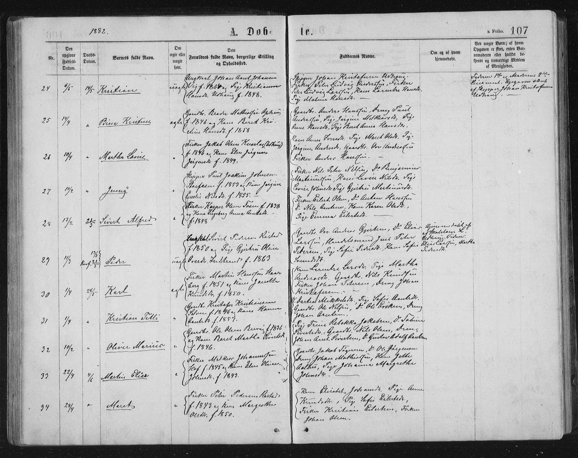 Ministerialprotokoller, klokkerbøker og fødselsregistre - Sør-Trøndelag, SAT/A-1456/659/L0745: Klokkerbok nr. 659C02, 1869-1892, s. 107