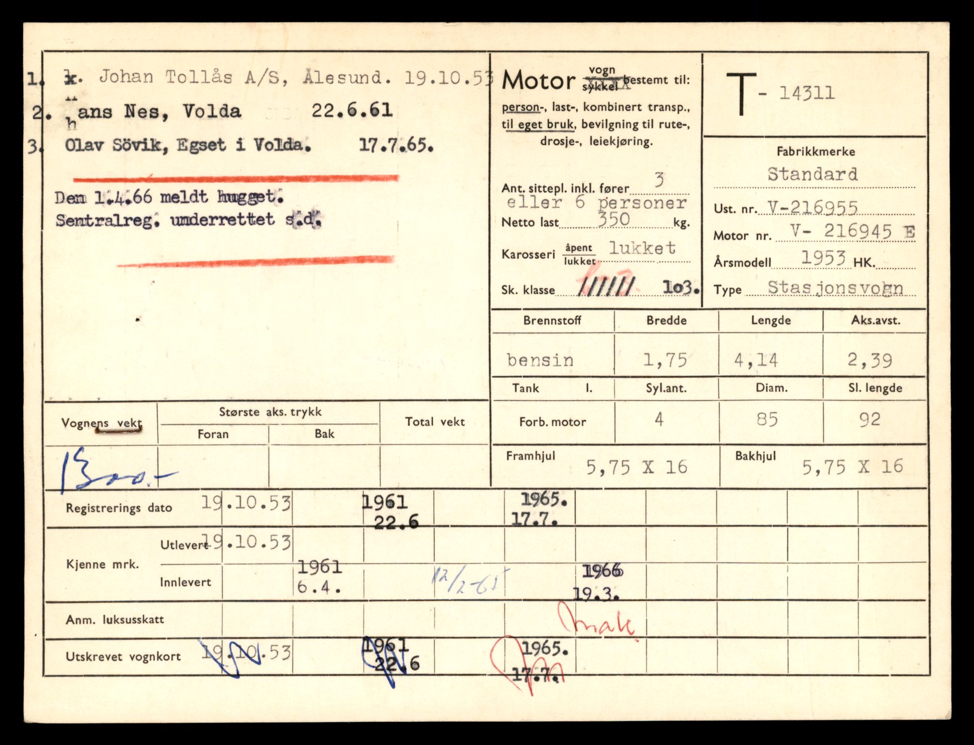 Møre og Romsdal vegkontor - Ålesund trafikkstasjon, AV/SAT-A-4099/F/Fe/L0044: Registreringskort for kjøretøy T 14205 - T 14319, 1927-1998, s. 3113