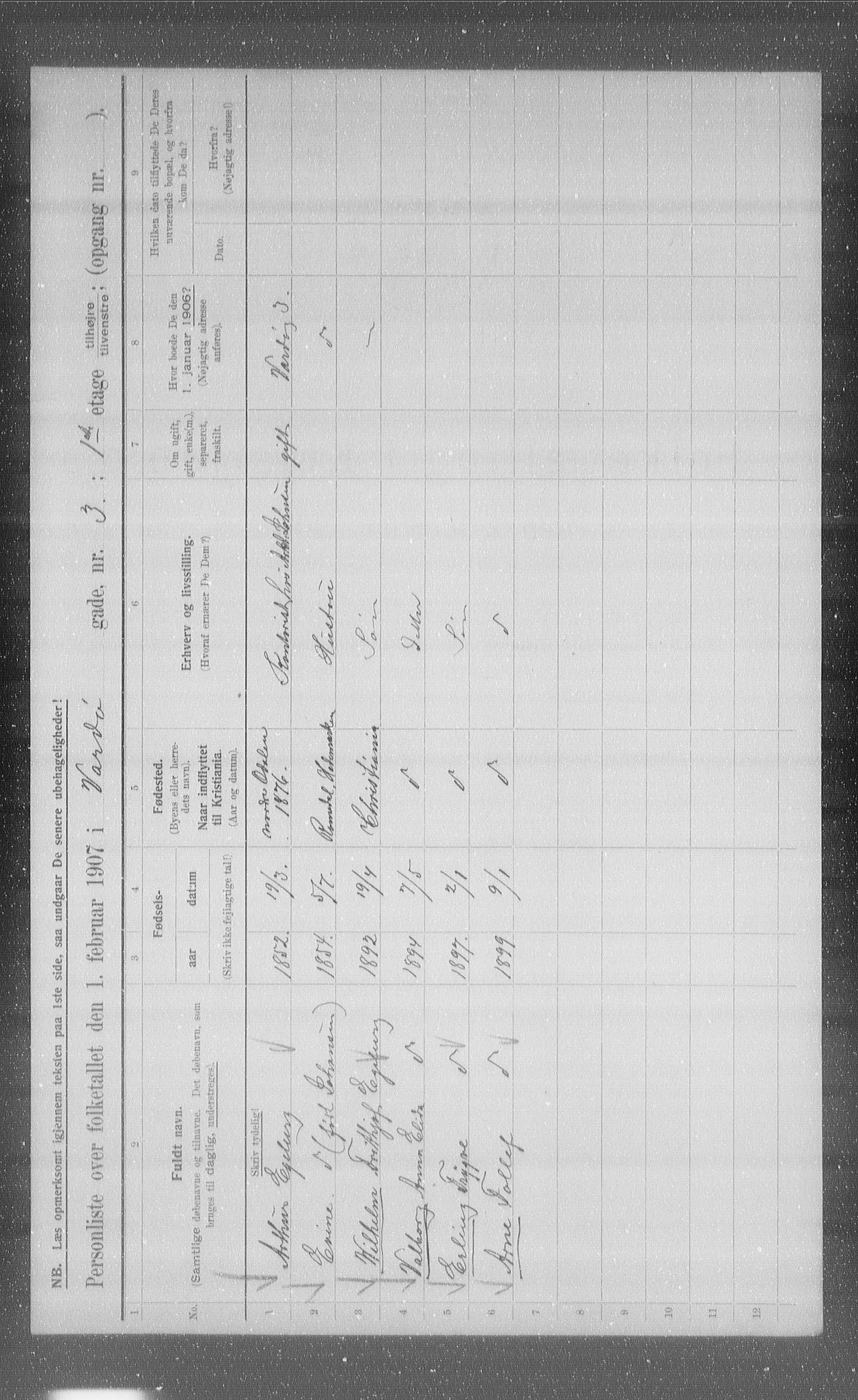 OBA, Kommunal folketelling 1.2.1907 for Kristiania kjøpstad, 1907, s. 61962