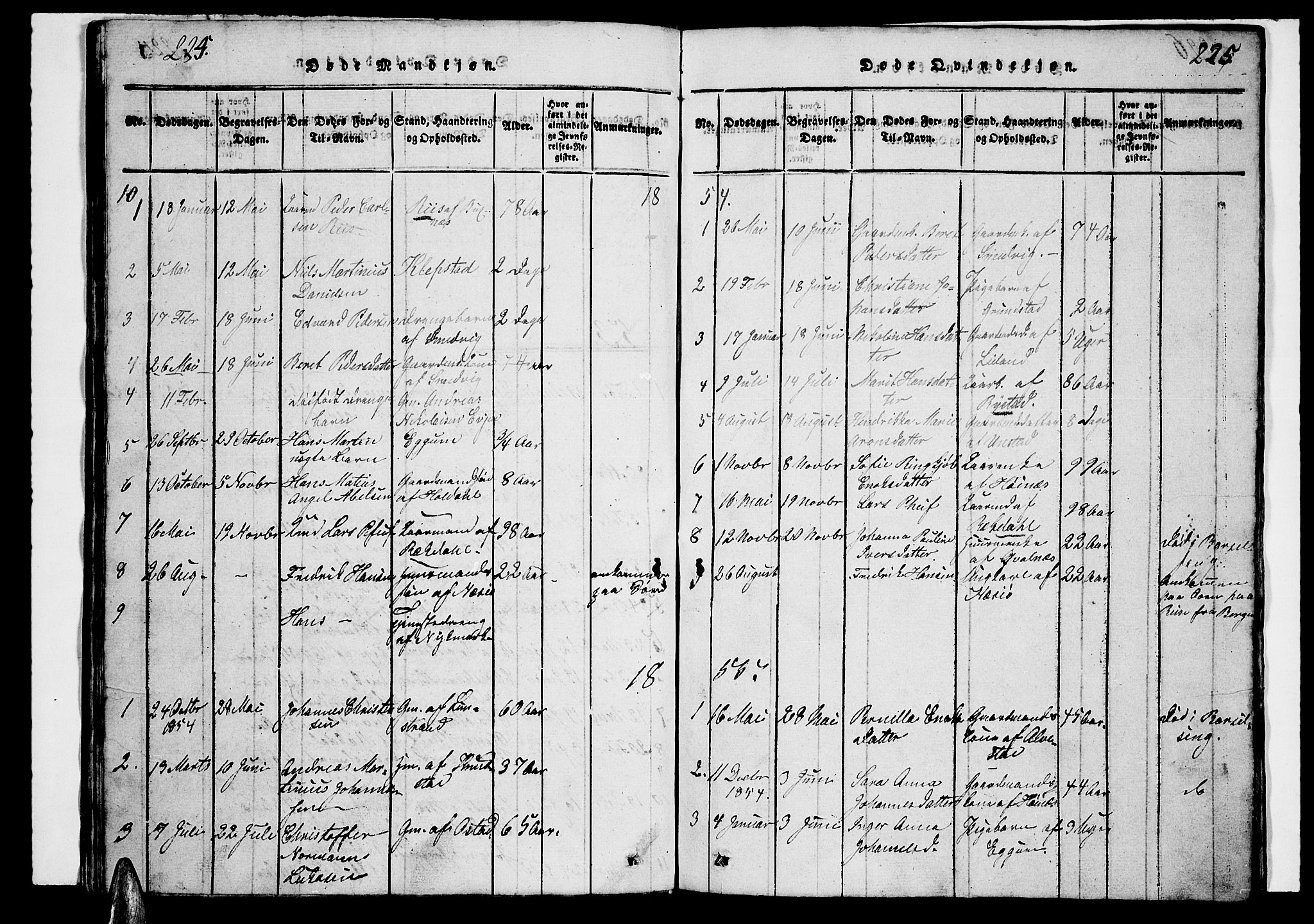 Ministerialprotokoller, klokkerbøker og fødselsregistre - Nordland, AV/SAT-A-1459/880/L1139: Klokkerbok nr. 880C01, 1836-1857, s. 224-225