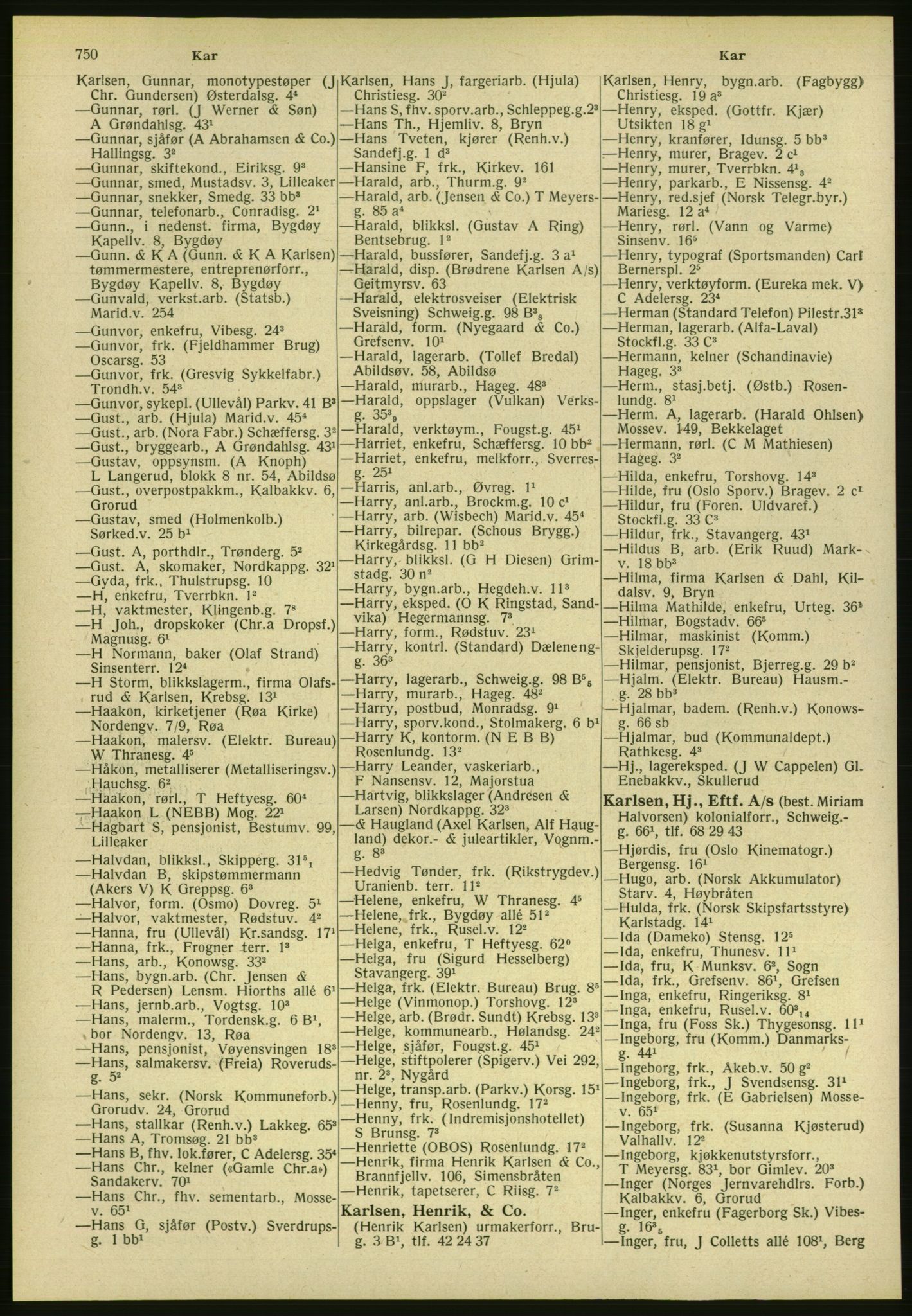 Kristiania/Oslo adressebok, PUBL/-, 1951, s. 750