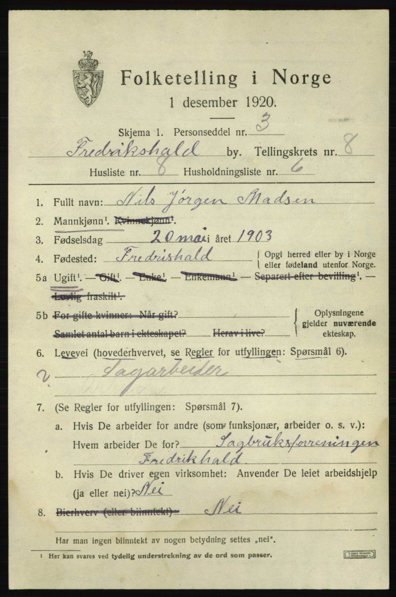 SAO, Folketelling 1920 for 0101 Fredrikshald kjøpstad, 1920, s. 14825