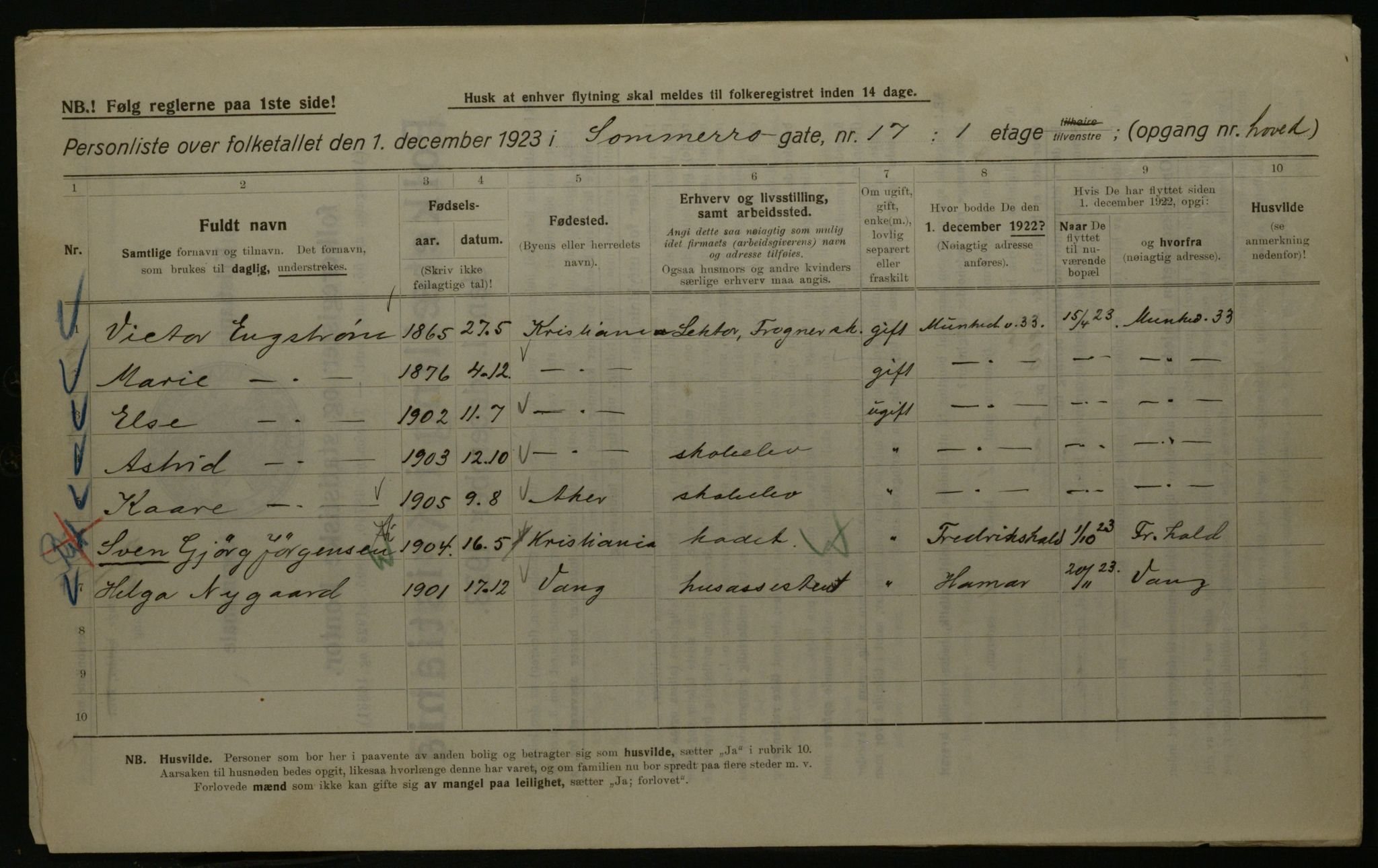 OBA, Kommunal folketelling 1.12.1923 for Kristiania, 1923, s. 109886