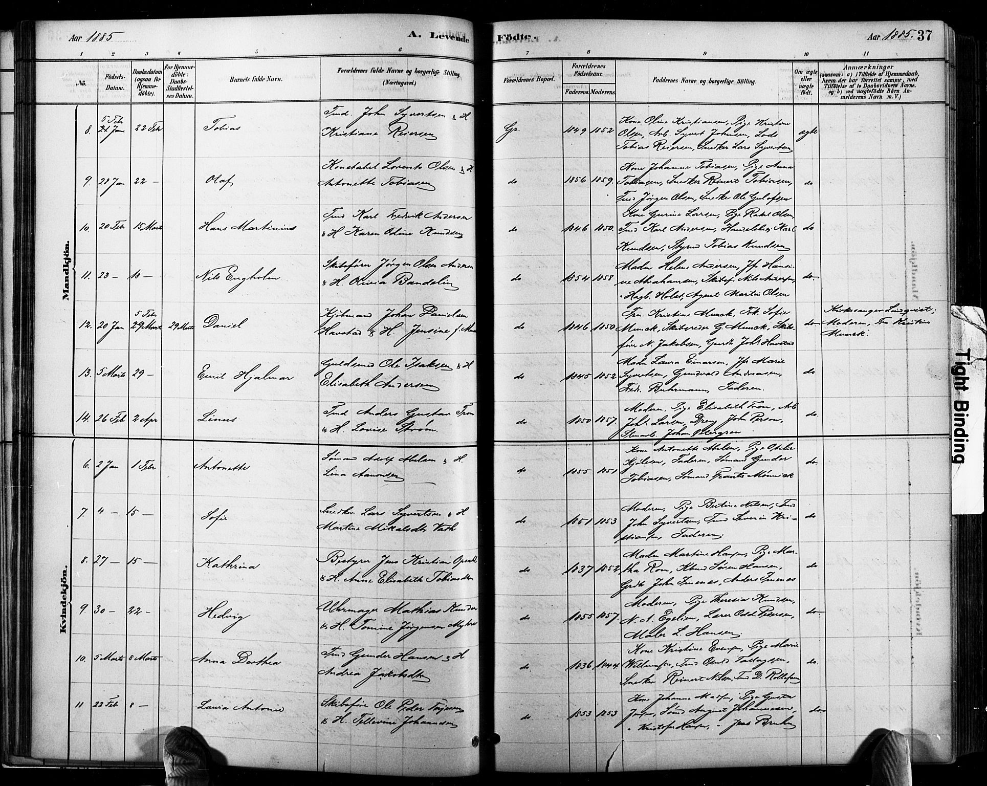 Grimstad sokneprestkontor, AV/SAK-1111-0017/F/Fb/L0001: Klokkerbok nr. B 1, 1881-1922, s. 37