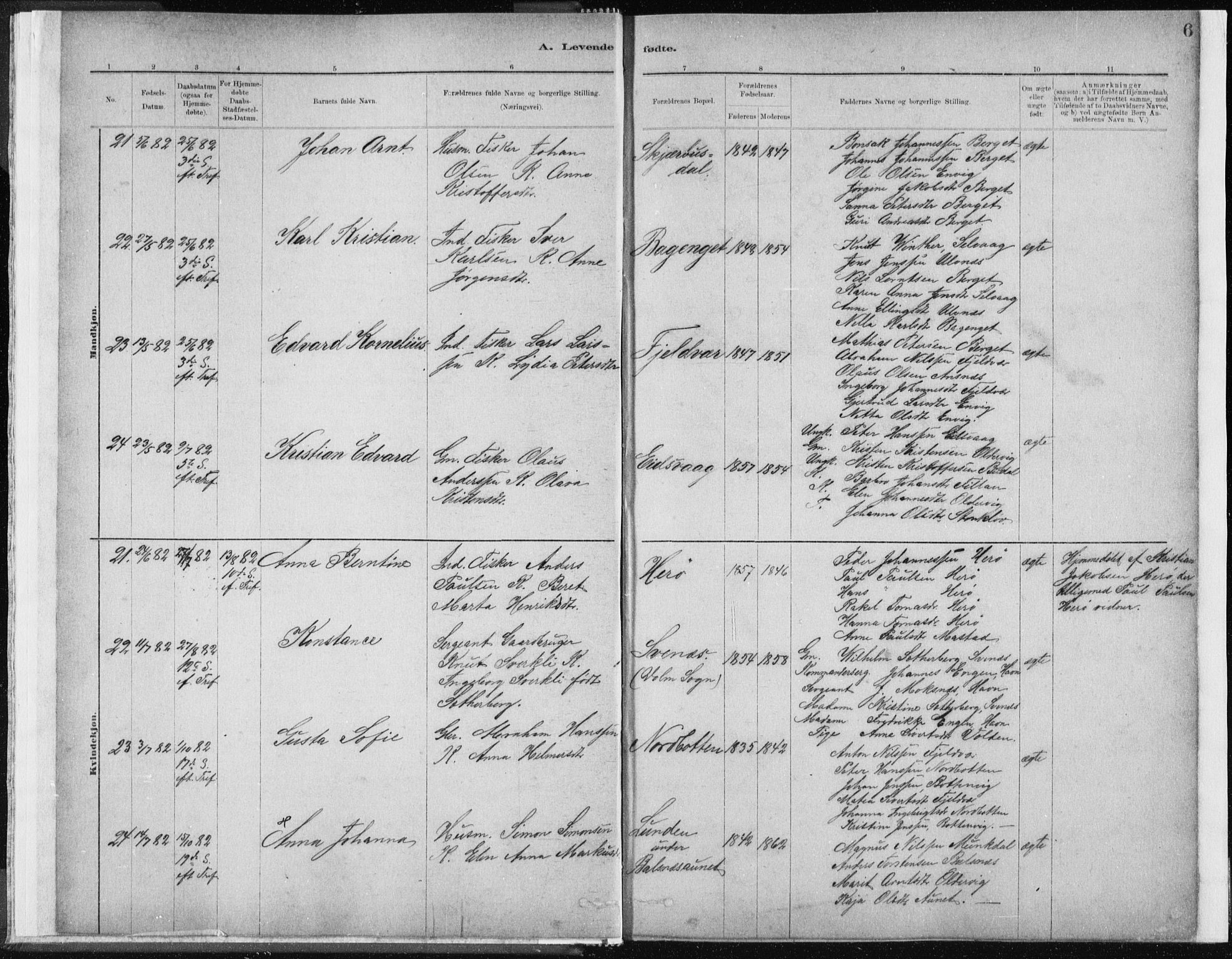 Ministerialprotokoller, klokkerbøker og fødselsregistre - Sør-Trøndelag, SAT/A-1456/637/L0558: Ministerialbok nr. 637A01, 1882-1899, s. 6