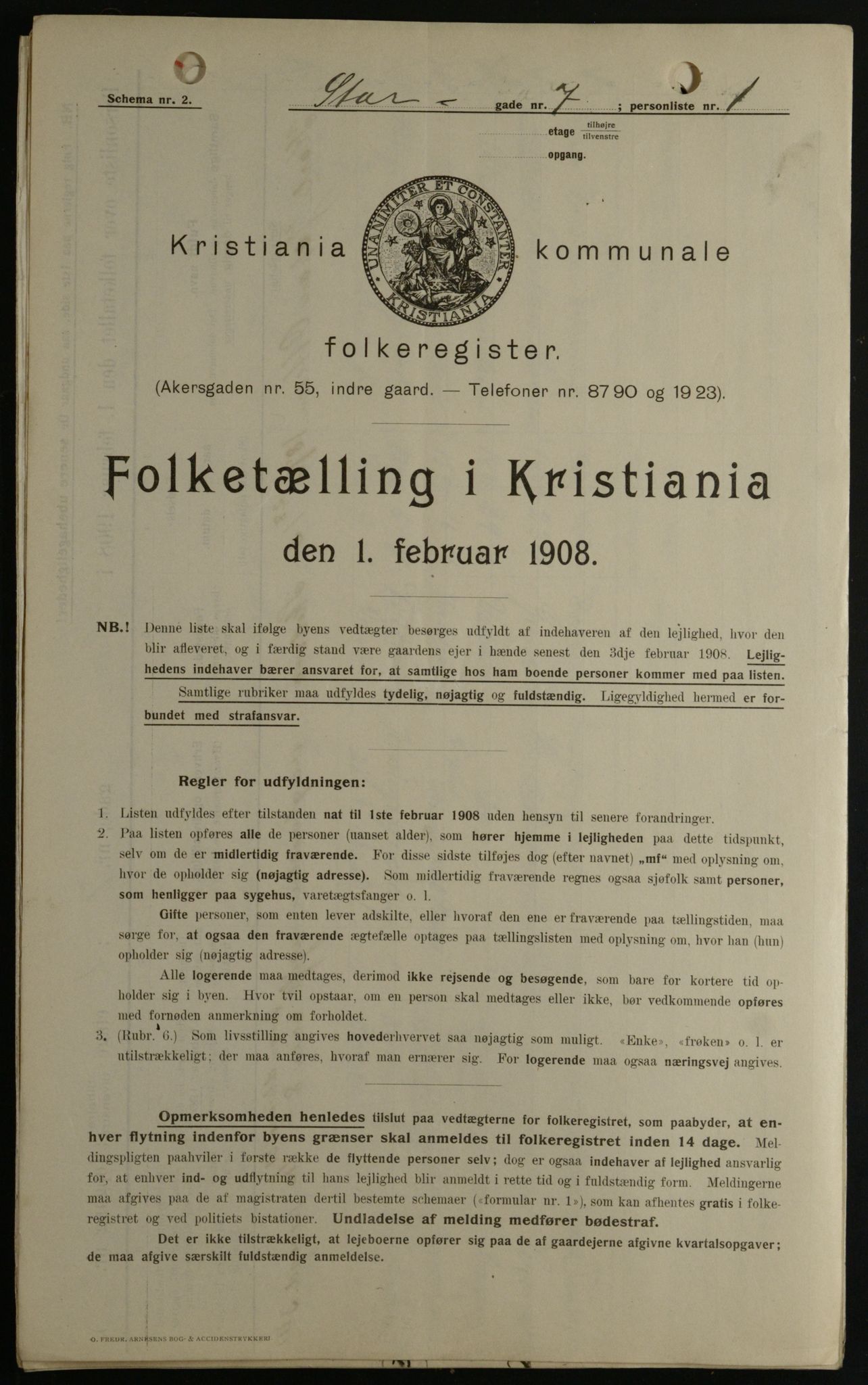 OBA, Kommunal folketelling 1.2.1908 for Kristiania kjøpstad, 1908, s. 92500