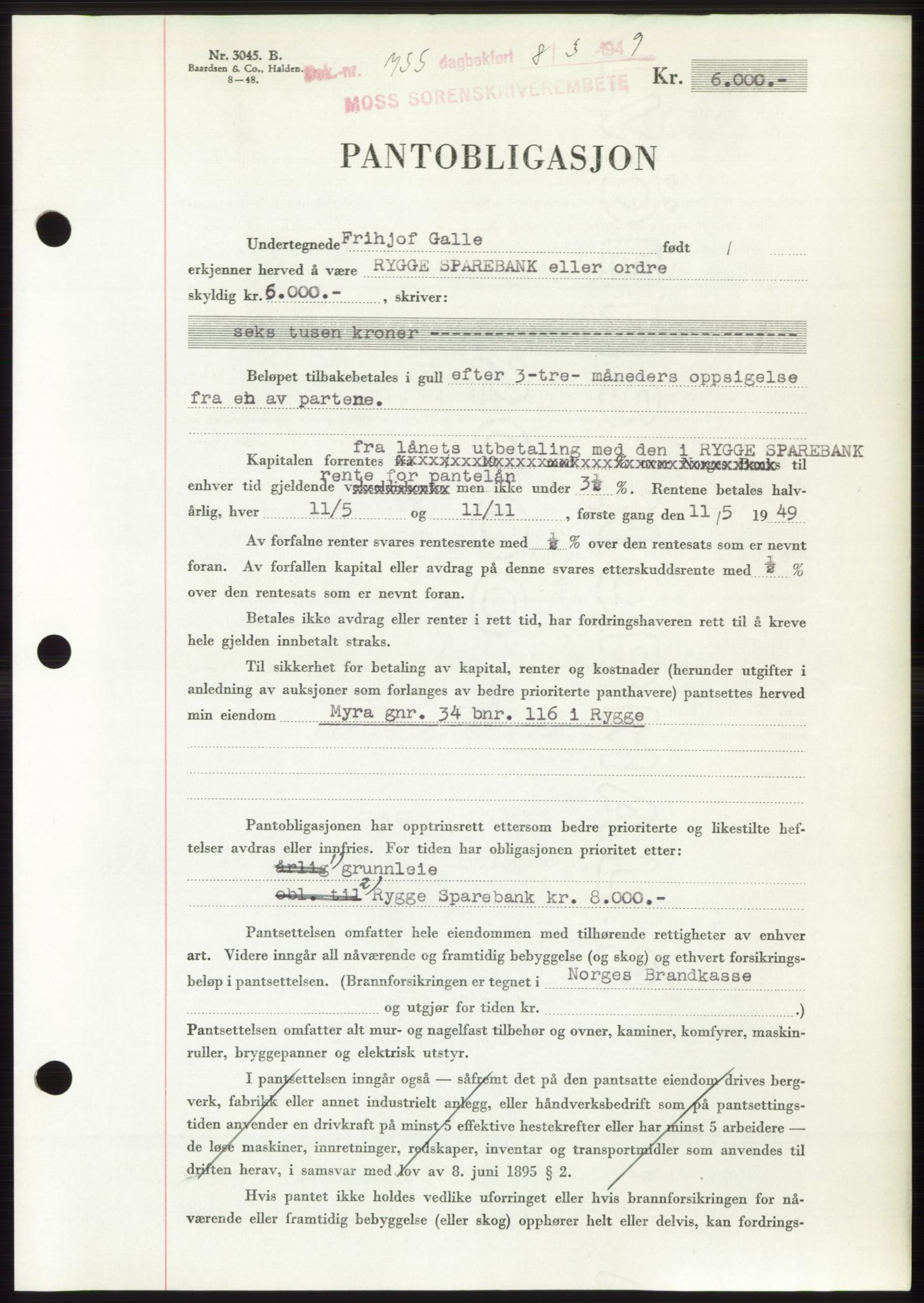 Moss sorenskriveri, SAO/A-10168: Pantebok nr. B21, 1949-1949, Dagboknr: 755/1949