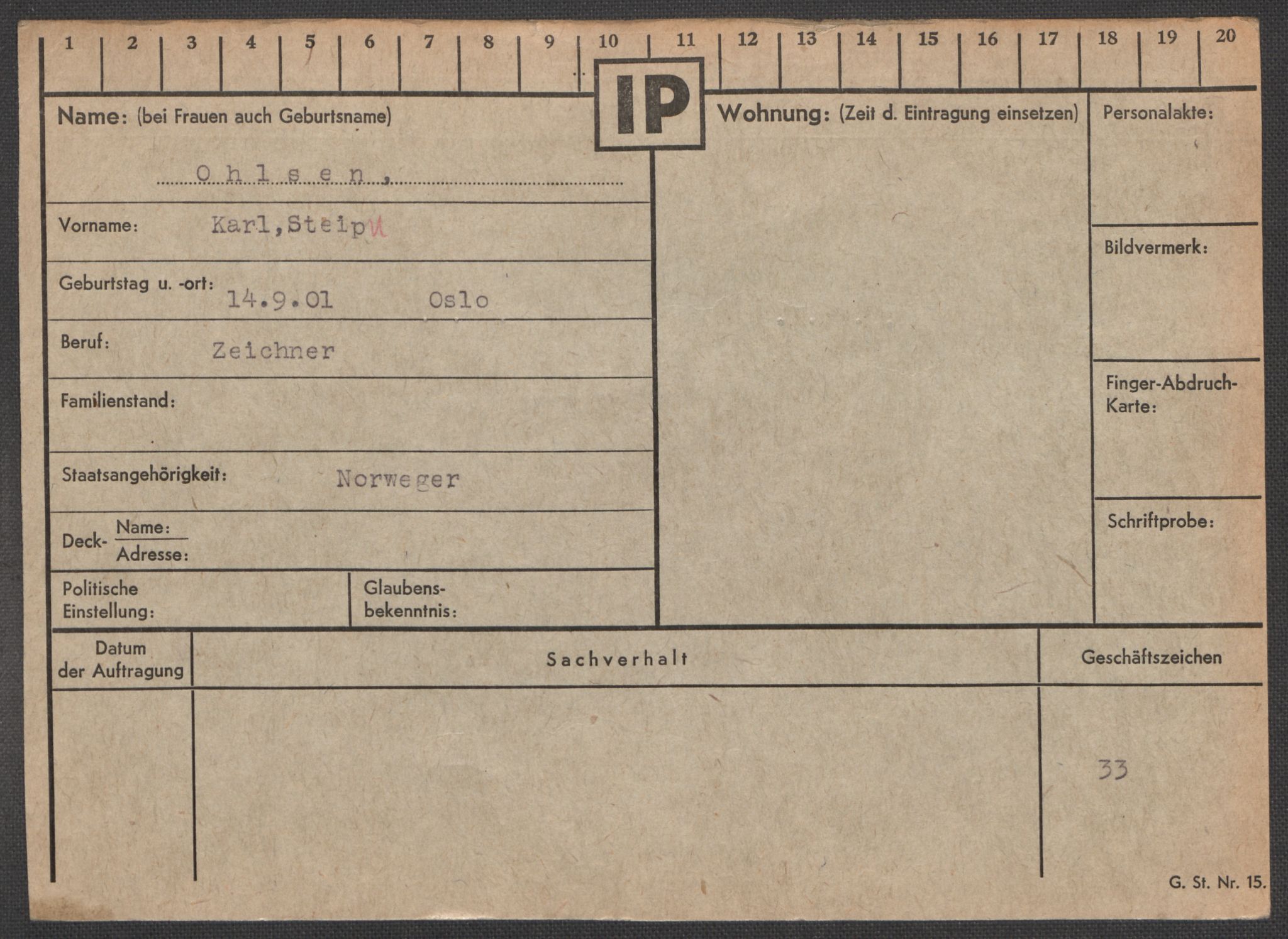 Befehlshaber der Sicherheitspolizei und des SD, RA/RAFA-5969/E/Ea/Eaa/L0008: Register over norske fanger i Møllergata 19: Oelze-Ru, 1940-1945, s. 12