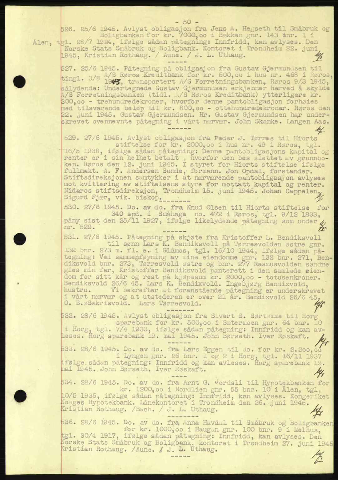 Gauldal sorenskriveri, SAT/A-0014/1/2/2C: Pantebok nr. A1a, 1945-1945, Dagboknr: 526/1945