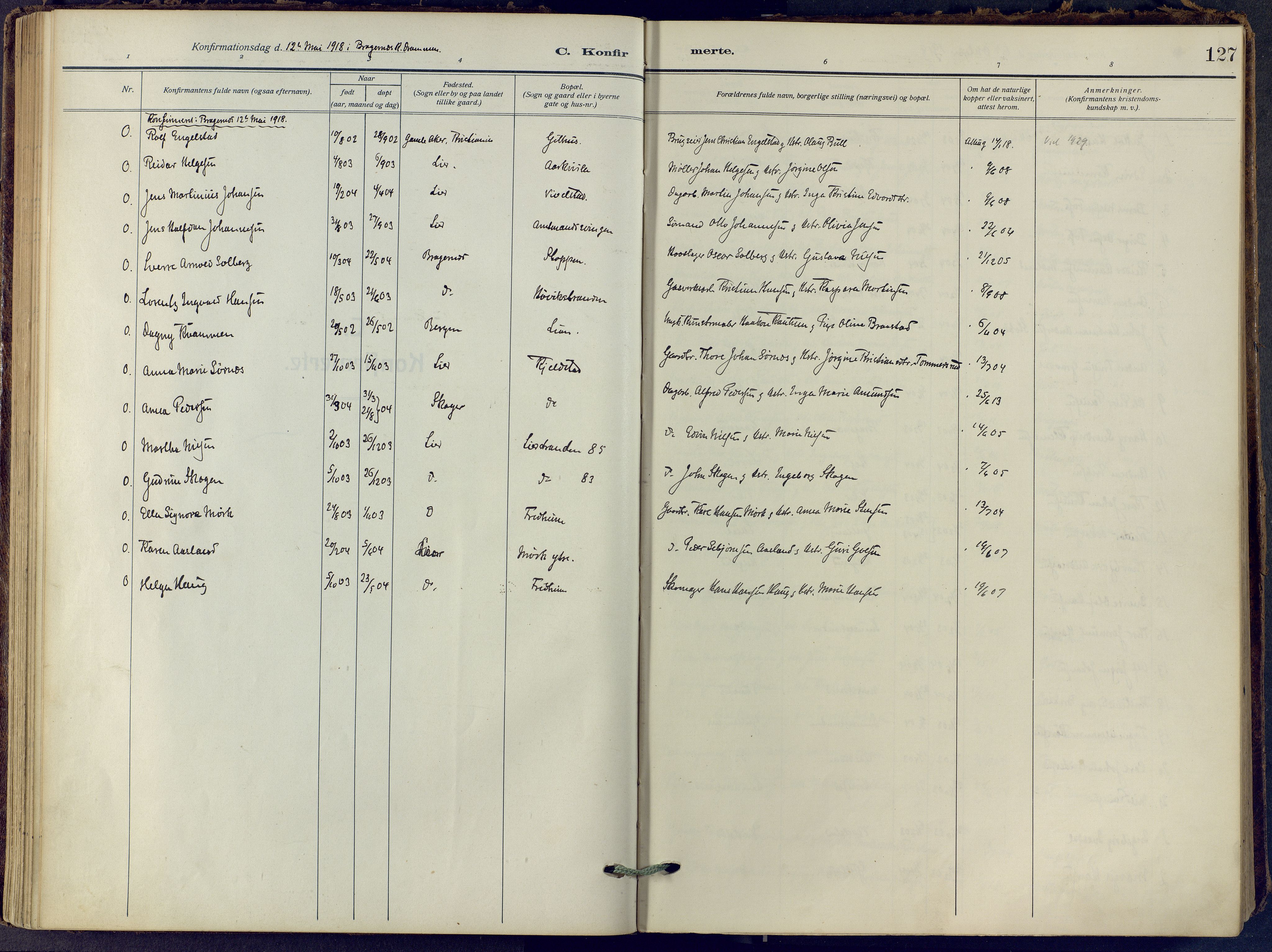 Lier kirkebøker, SAKO/A-230/F/Fa/L0019: Ministerialbok nr. I 19, 1918-1928, s. 127