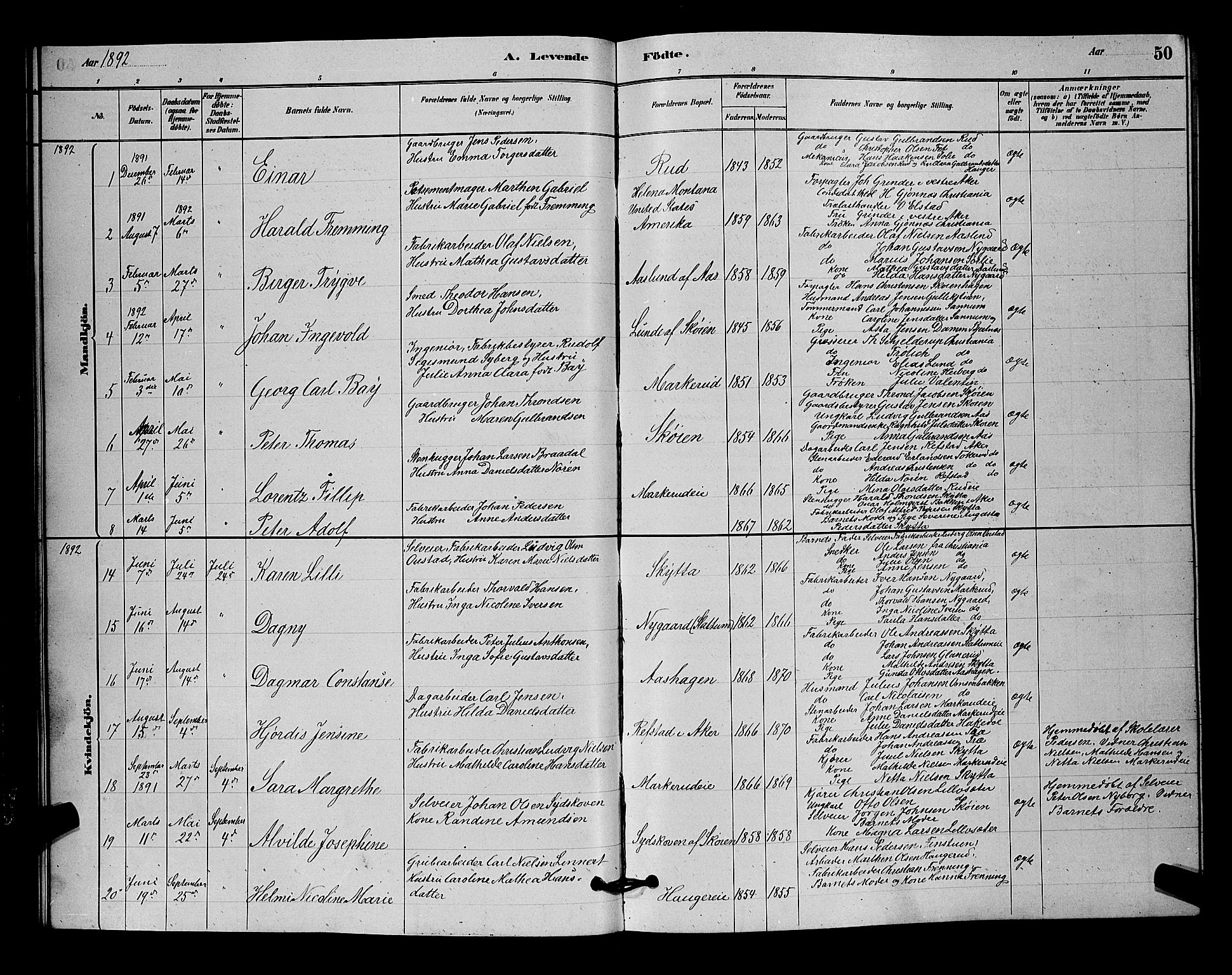 Nittedal prestekontor Kirkebøker, AV/SAO-A-10365a/G/Ga/L0002: Klokkerbok nr. I 2, 1879-1901, s. 50