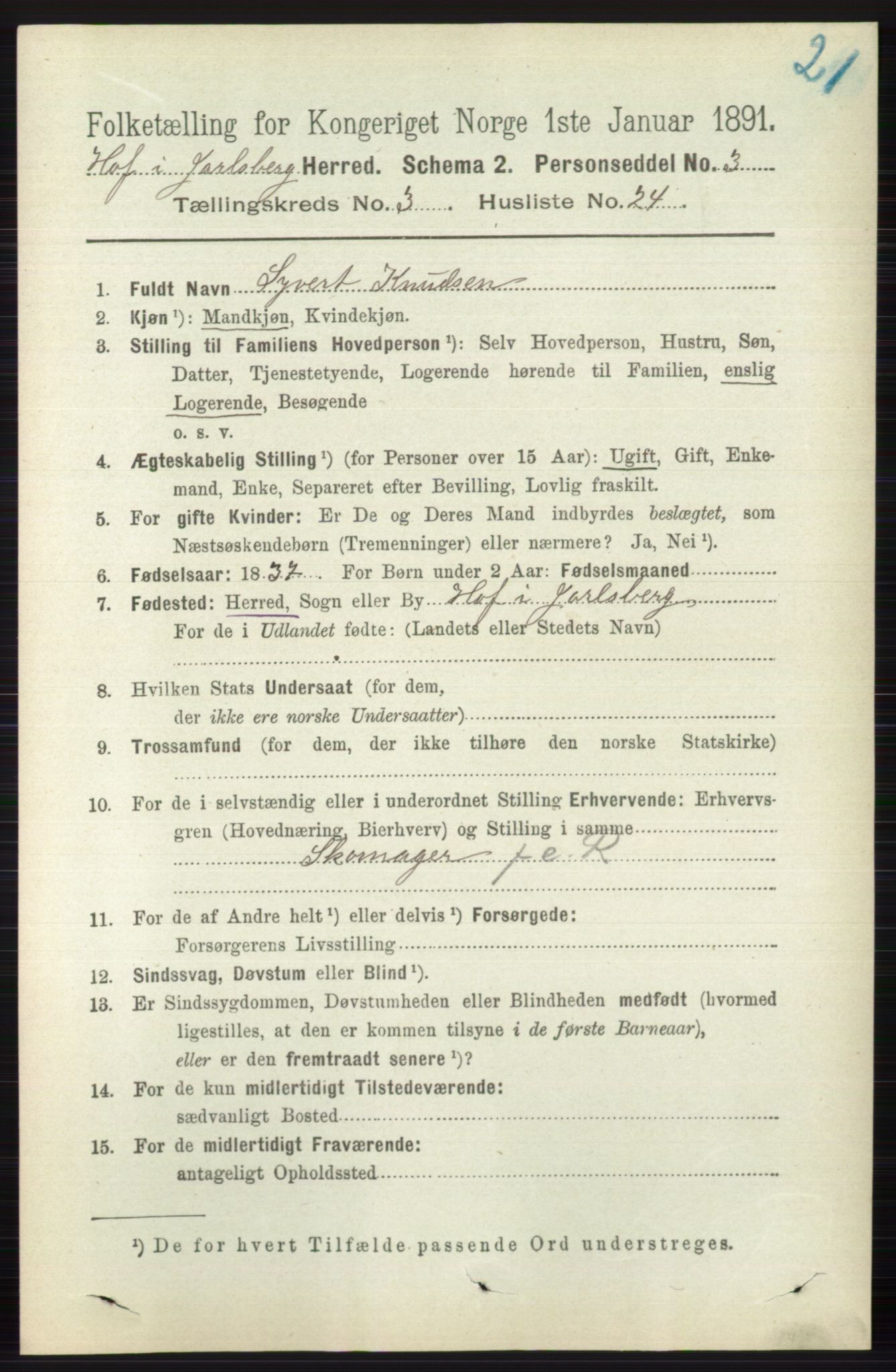 RA, Folketelling 1891 for 0714 Hof herred, 1891, s. 1000